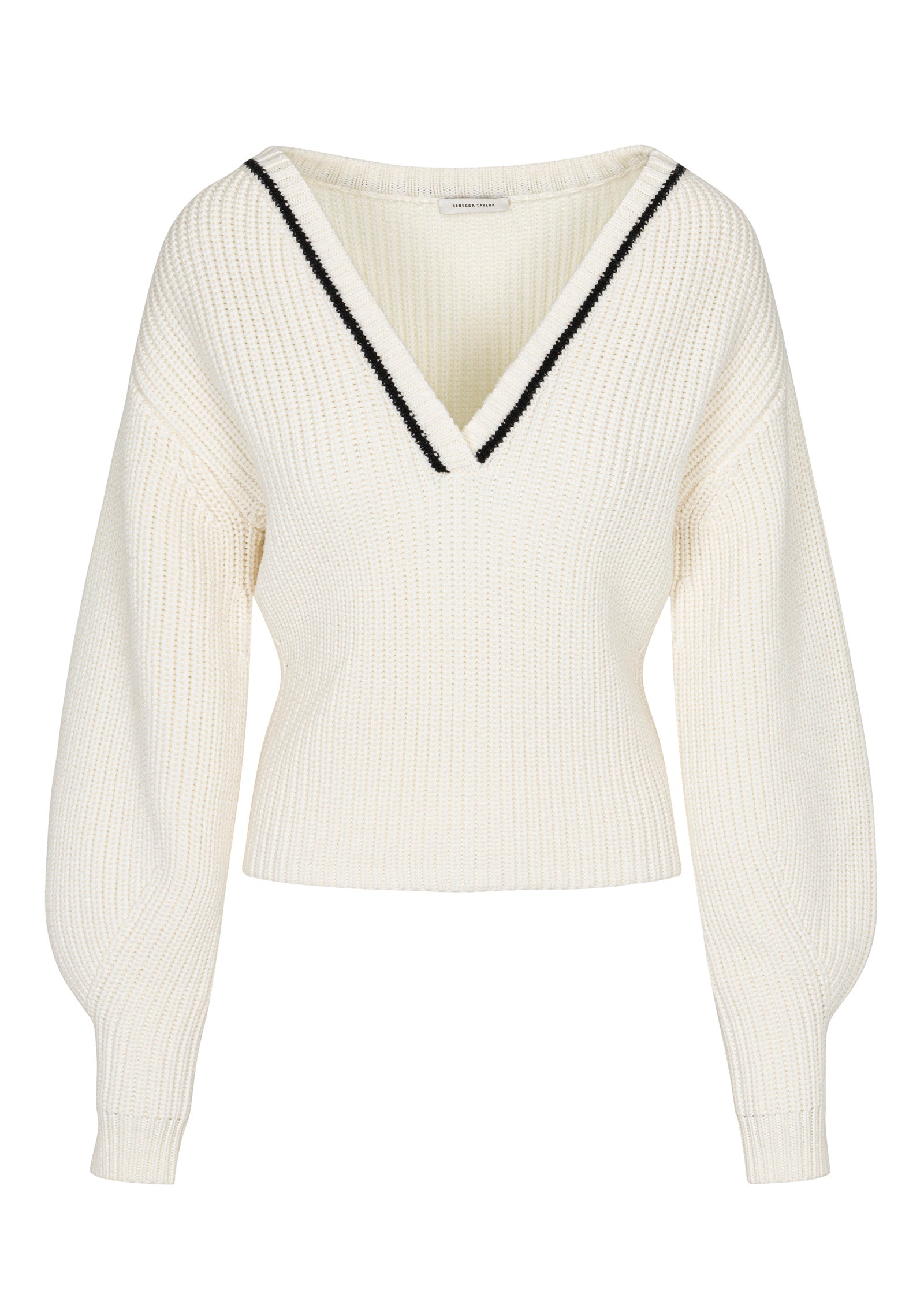 Cream Merino Wool Sweater Novelty Wool Victorian Slv V Neck in Cream by Rebecca Taylor