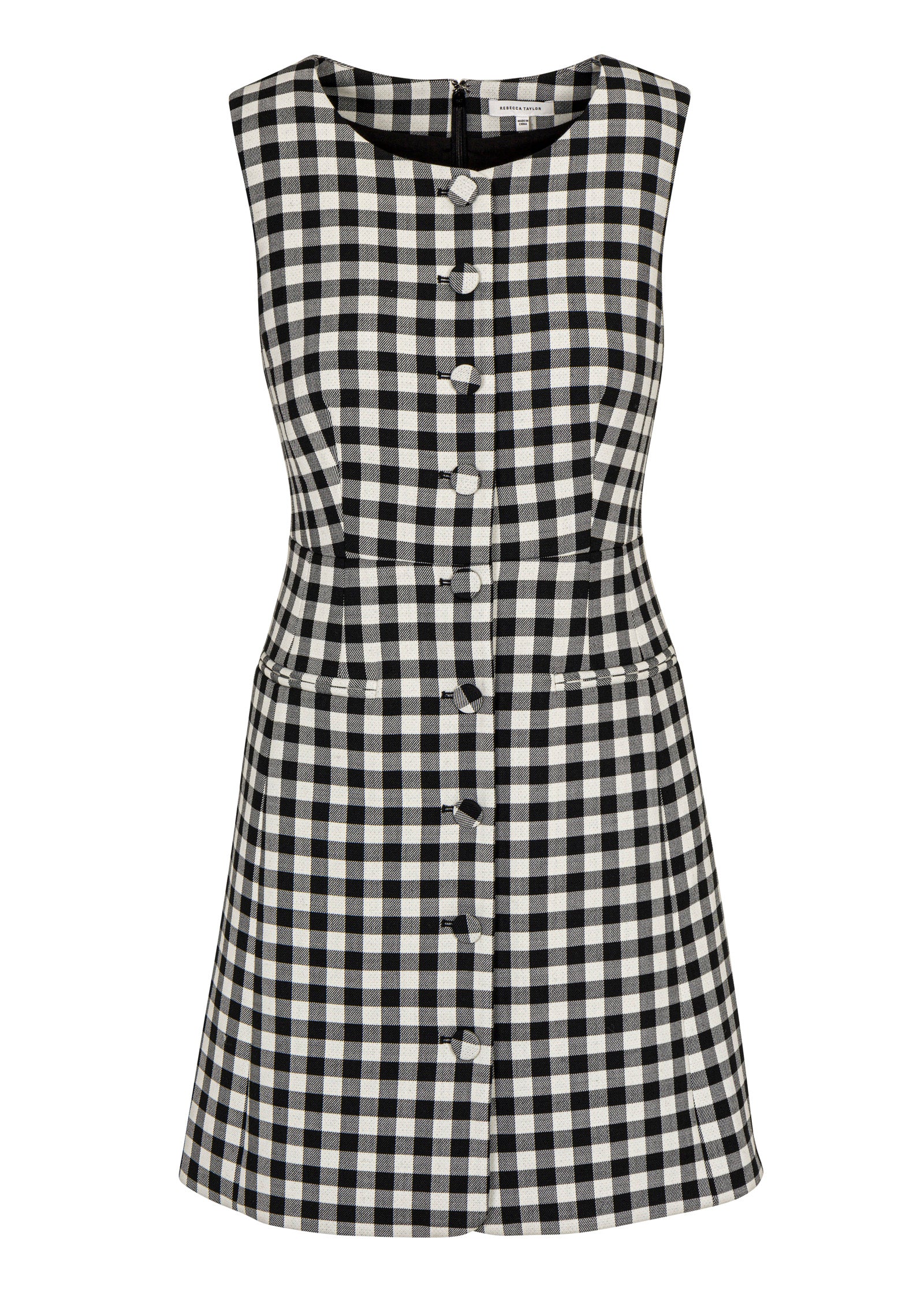 Black and White Check Sleeveless Dress Phillipa Check Button Front Mini Dress in Black Combo by Rebecca Taylor