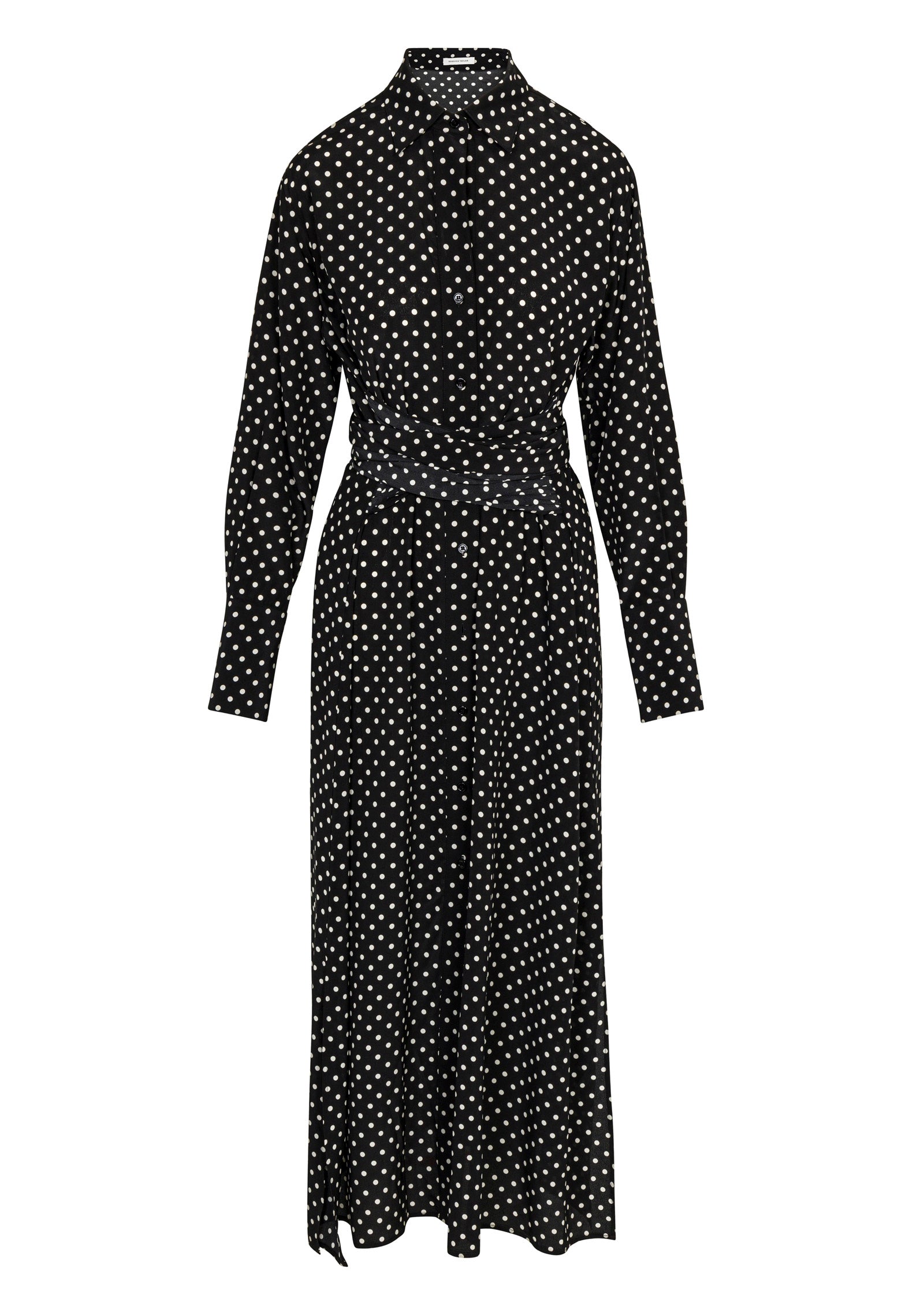 Polka Dot Black Long-Sleeve Dress Polka Dot Silky Wrap Dress in Black Dot Combo by Rebecca Taylor