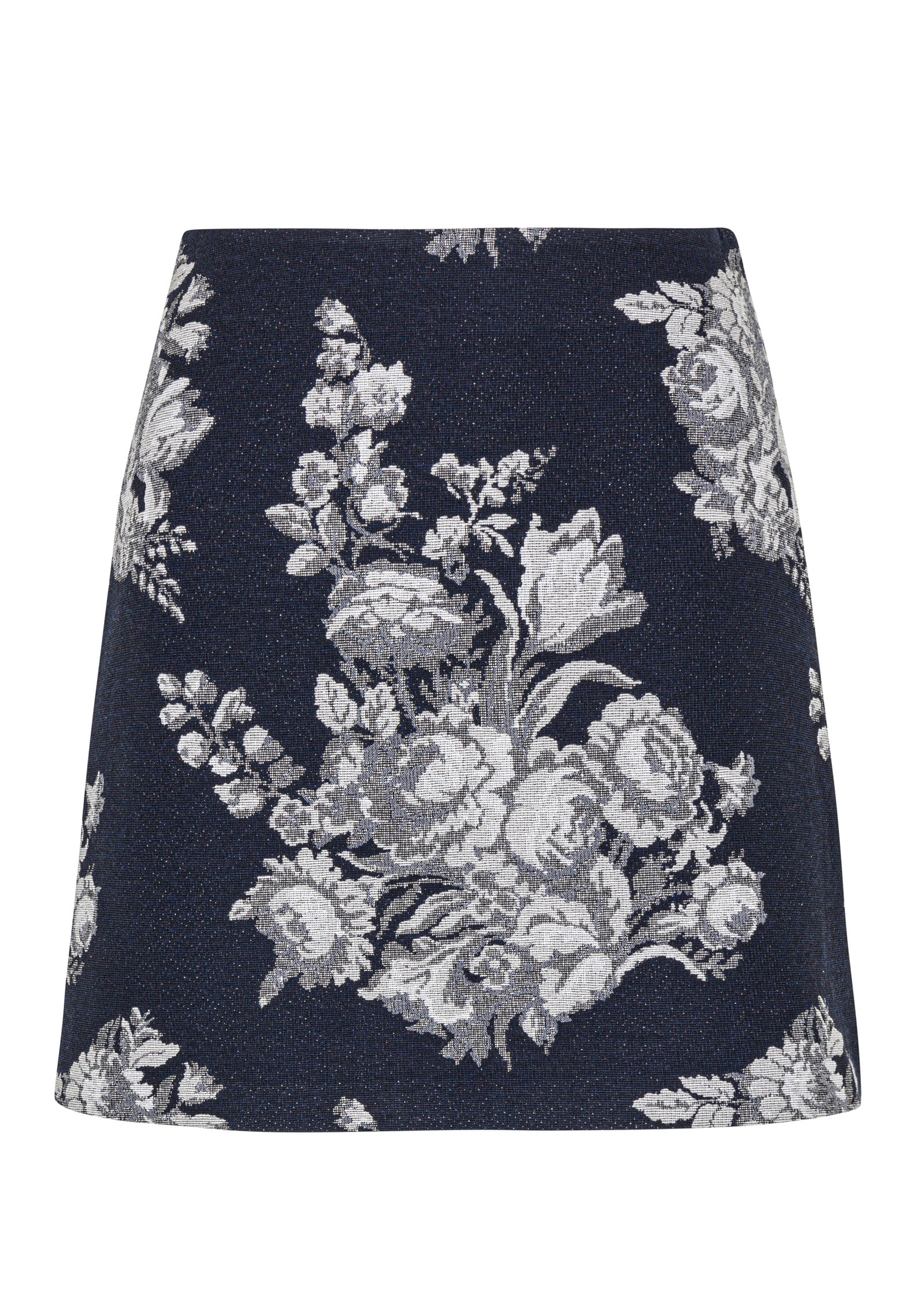 Navy Floral High-Waist Skirt Venice Toile Jacquard Mini Skirt in Indigo Combo by Rebecca Taylor