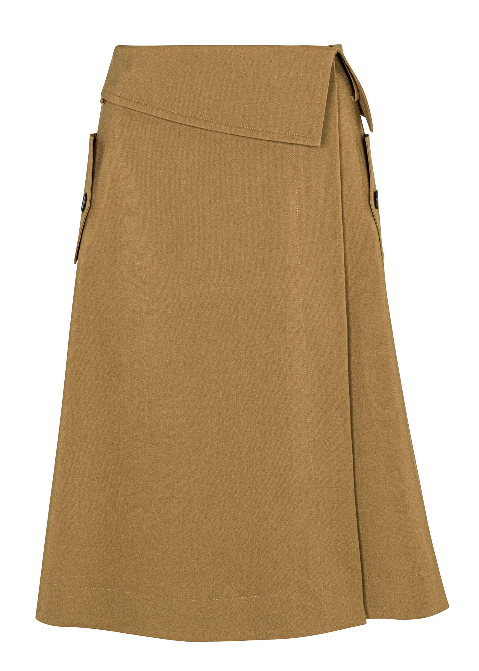 Brown Refined Sateen Midi Skirt Refined Sateen Foldover Wrap Skirt in Date by Rebecca Taylor