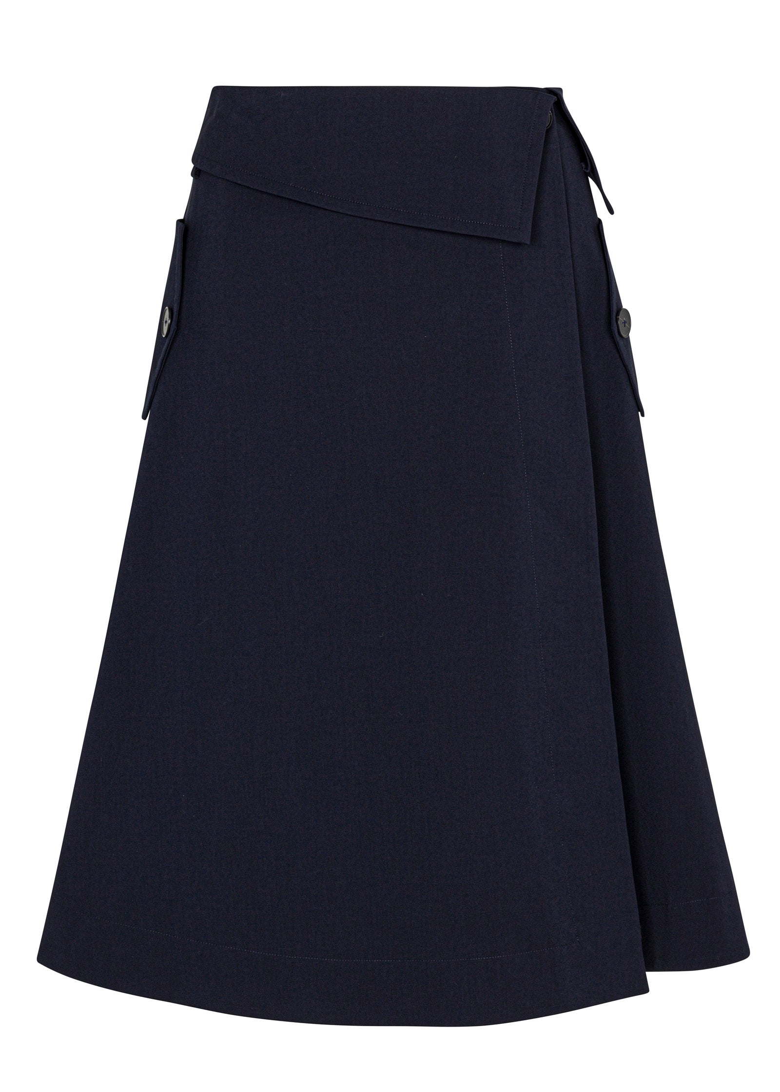 Dark Navy Refined Sateen Midi Skirt Refined Sateen Foldover Wrap Skirt in Dark Navy by Rebecca Taylor
