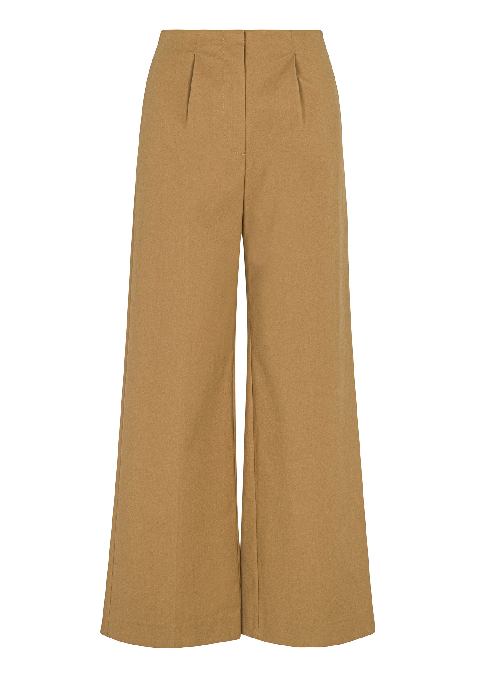 Brown High-Waist Pants Refined Sateen Wide Leg Cotton Trouser in Date by Rebecca Taylor