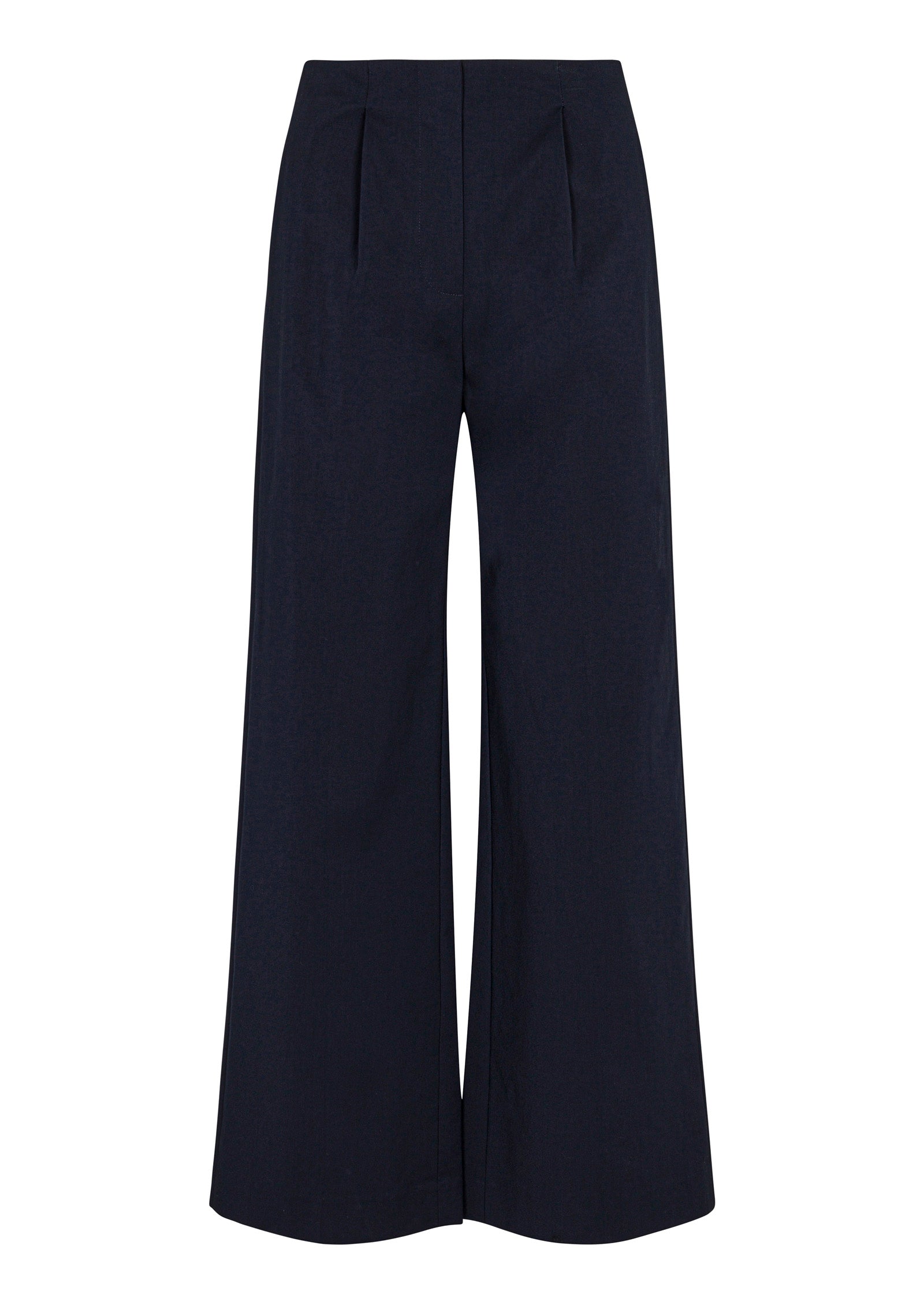 Dark Navy High-Waist Pants Refined Sateen Wide Leg Cotton Trouser in Dark Navy by Rebecca Taylor
