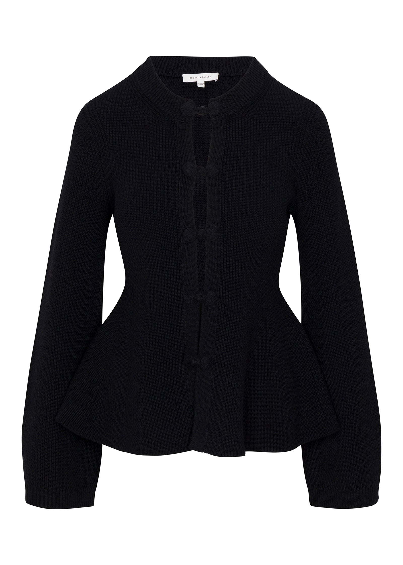 Rhea Knit Peplum Cardi in Black by Rebecca Taylor
