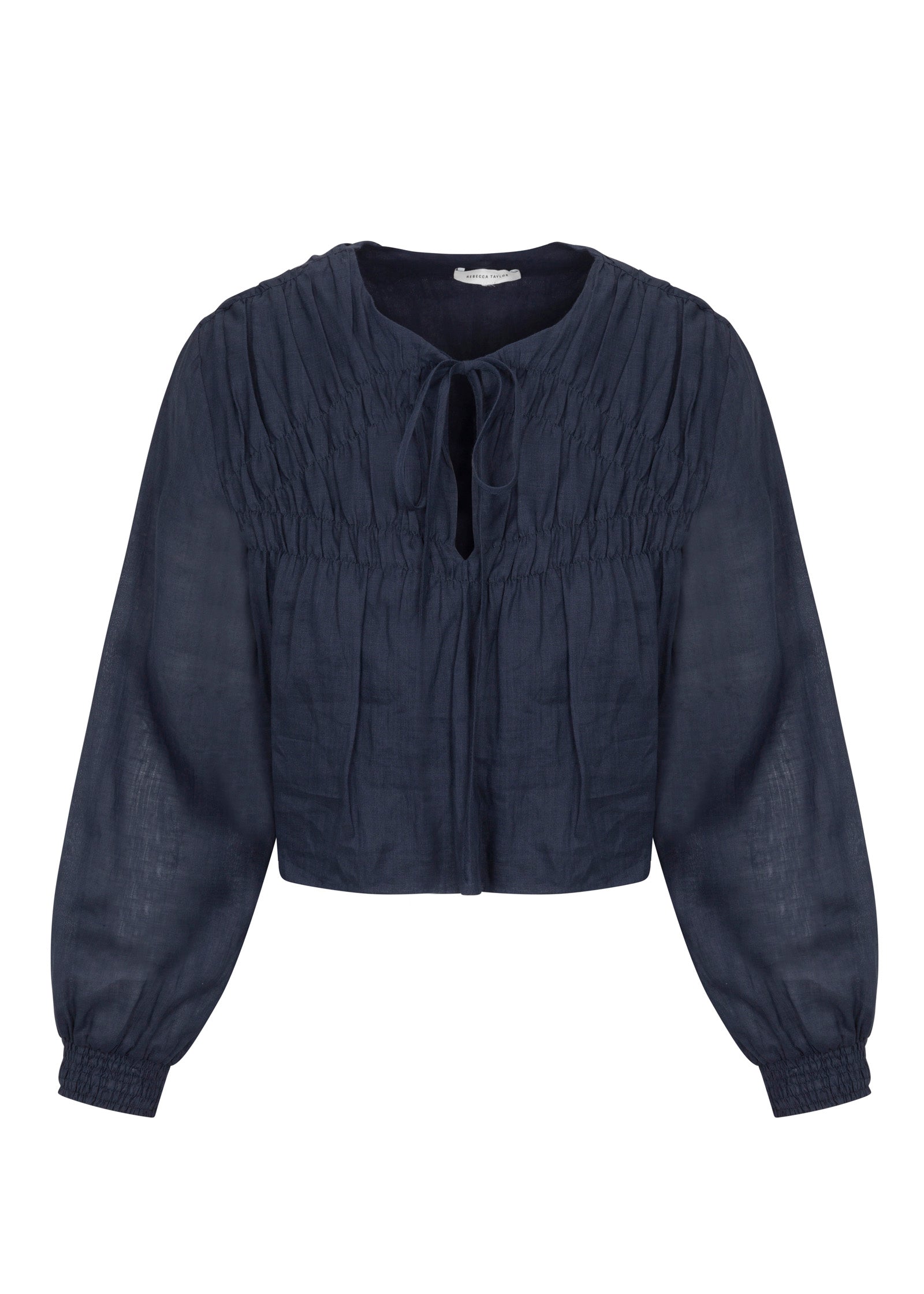 Anya Ramie Blouse in Navy by Rebecca Taylor