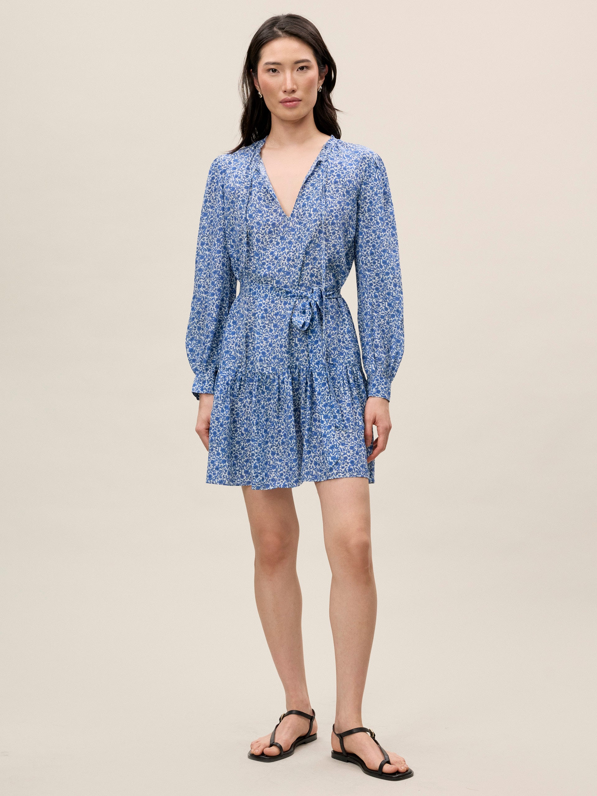 Delft Fleur Belted Dress in Delft Fleur Indigo Combo by Rebecca Taylor