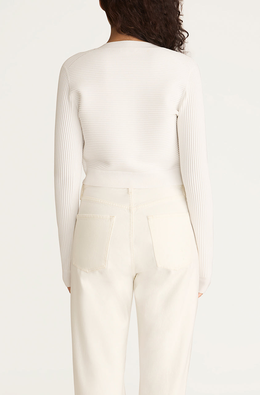 White Crewneck Cardigan Ottoman Cardigan in Blanc by Rebecca Taylor