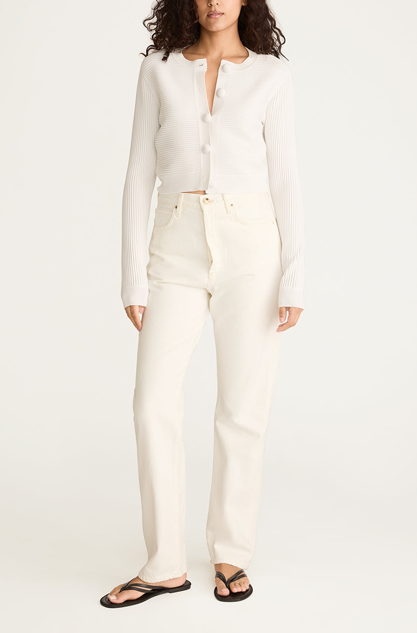 White Crewneck Cardigan Ottoman Cardigan in Blanc by Rebecca Taylor