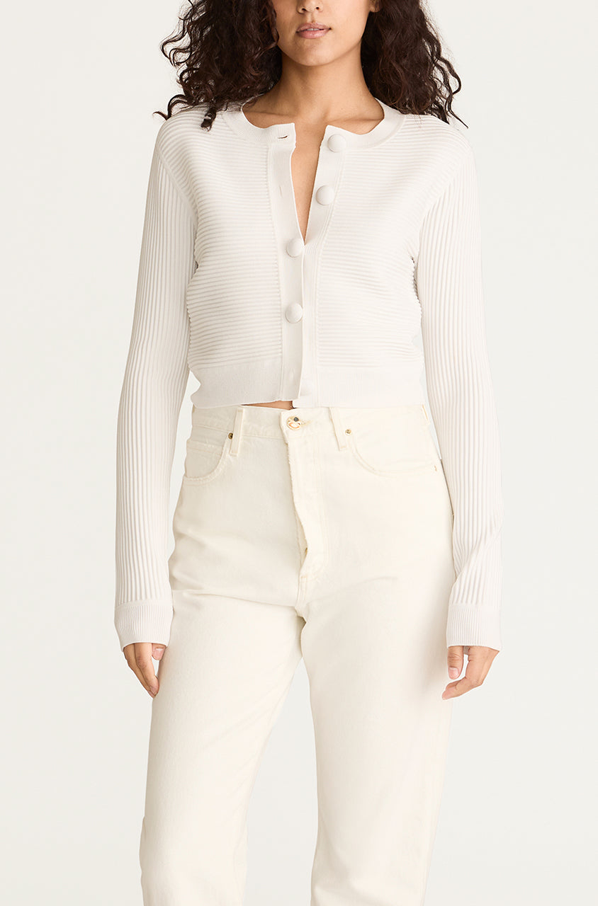 White Crewneck Cardigan Ottoman Cardigan in Blanc by Rebecca Taylor