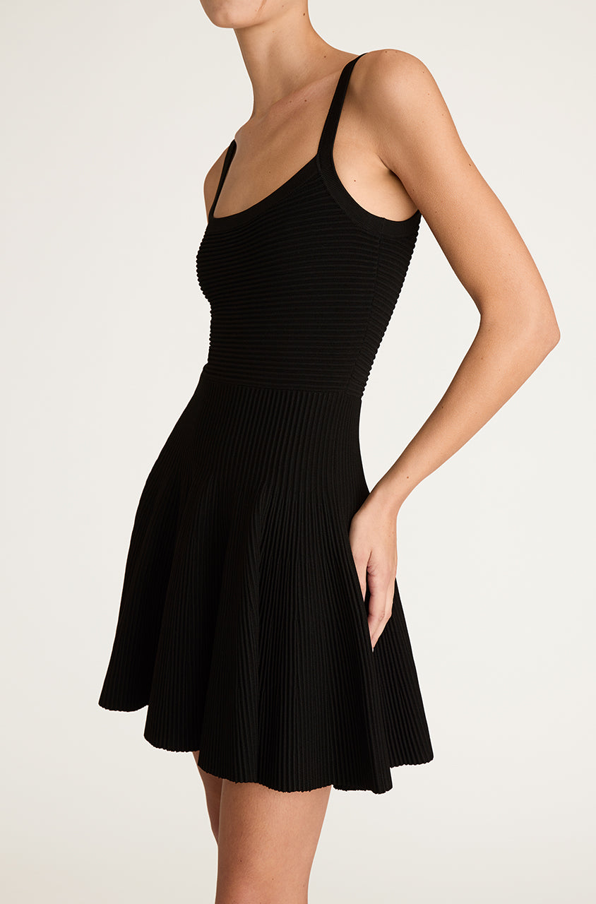 Black Structured Sweater Dress Ottoman Knit Mini Dress in Black by Rebecca Taylor