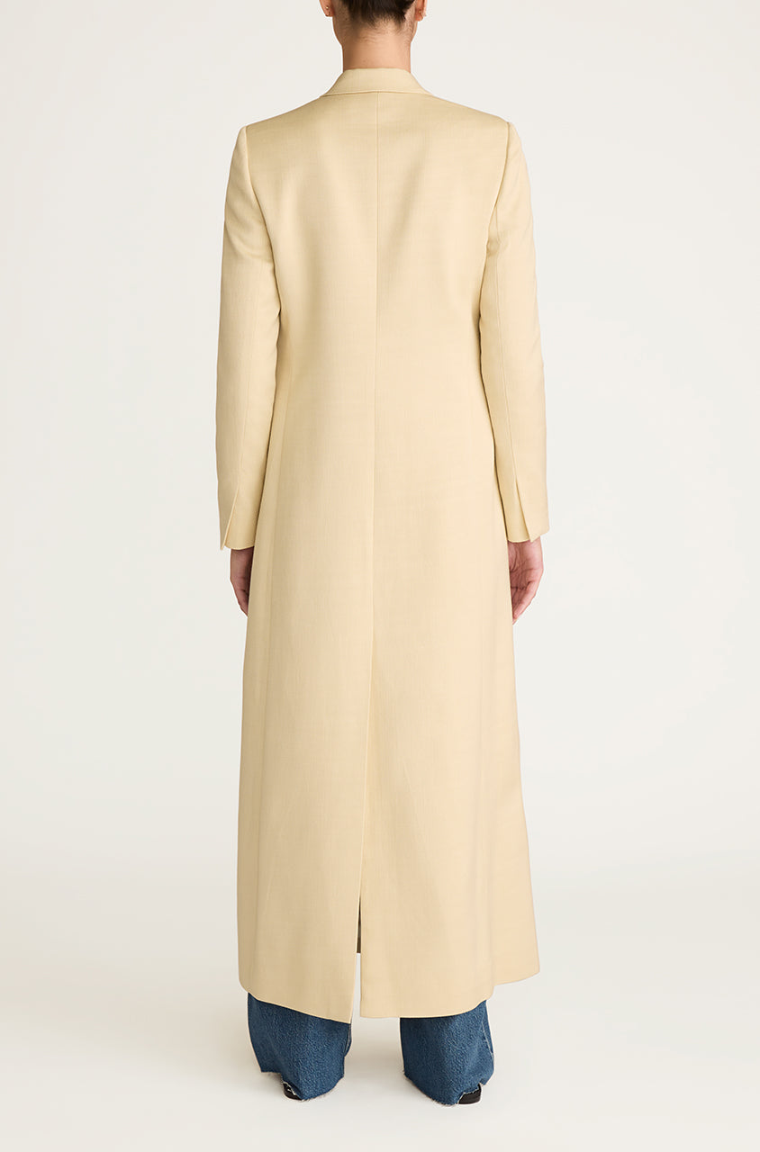 Yellow Long-lined Trench Coat Viscose Slub Blazer Coat in Straw by Rebecca Taylor