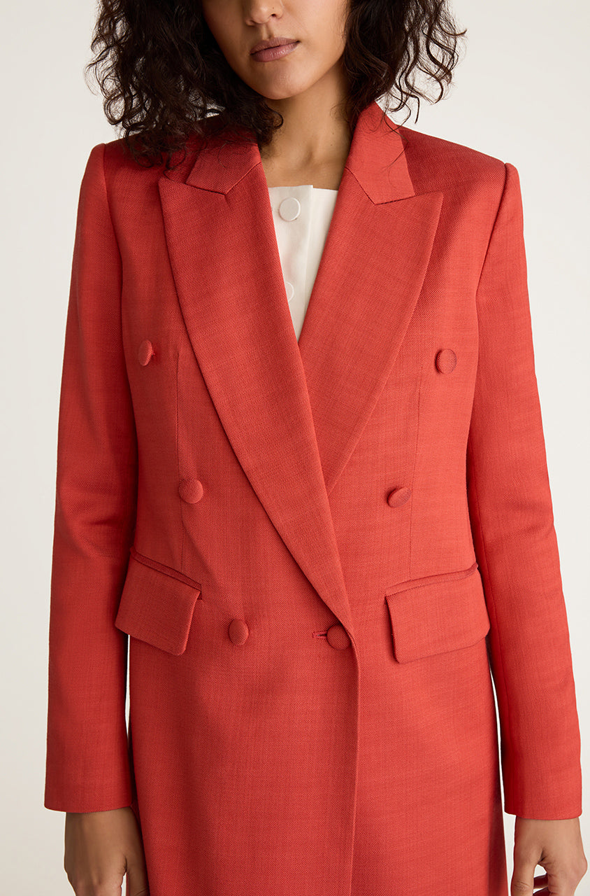 Apricot Long-lined Trench Coat Viscose Slub Blazer Coat in Apricot by Rebecca Taylor