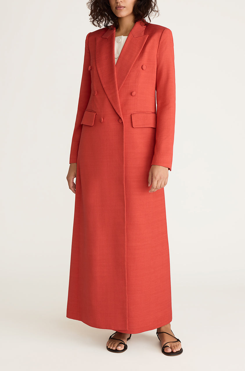 Apricot Long-lined Trench Coat Viscose Slub Blazer Coat in Apricot by Rebecca Taylor