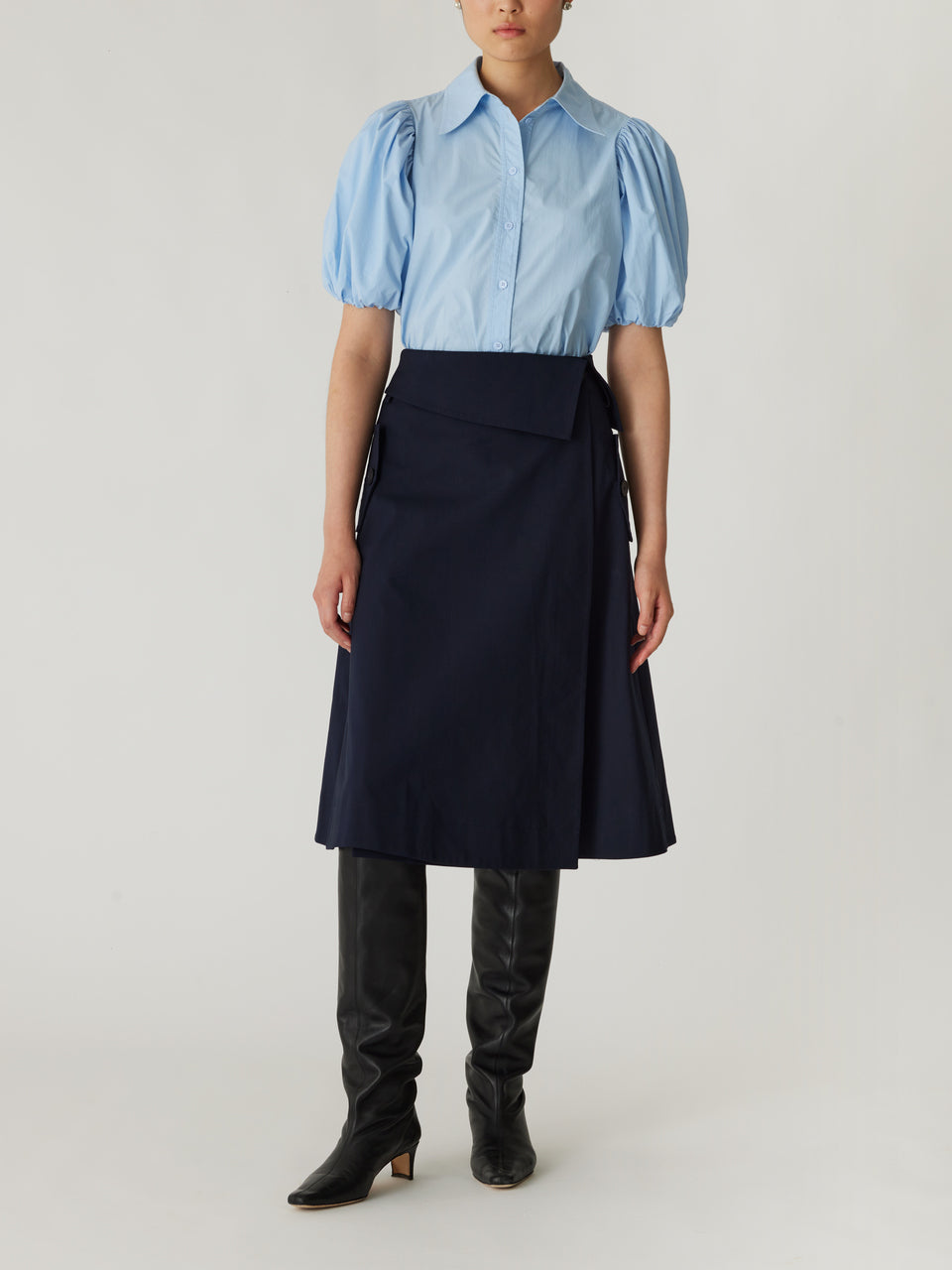 Refined Sateen Foldover Wrap Skirt