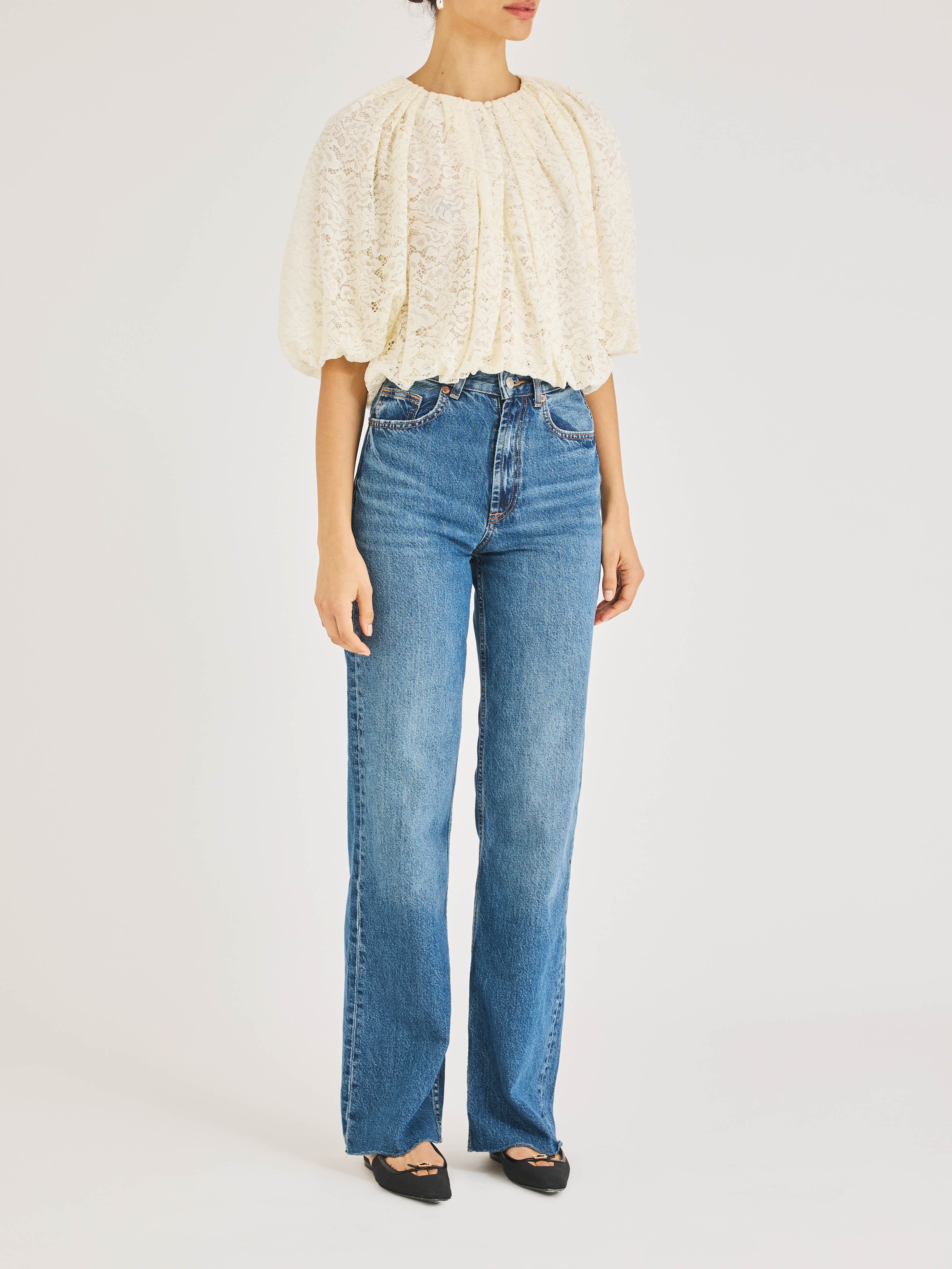 Cream Lace Bubble Blouse Idun Lace Top in Cream by Rebecca Taylor