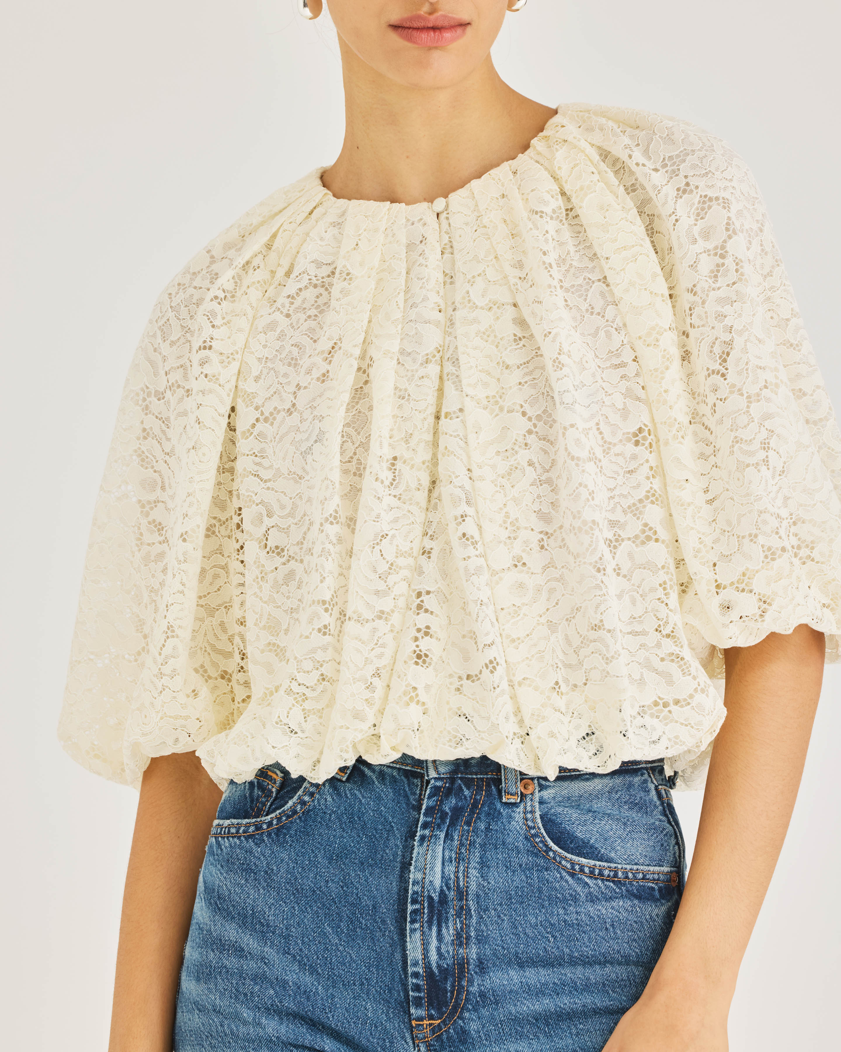 Cream Lace Bubble Blouse Idun Lace Top in Cream by Rebecca Taylor