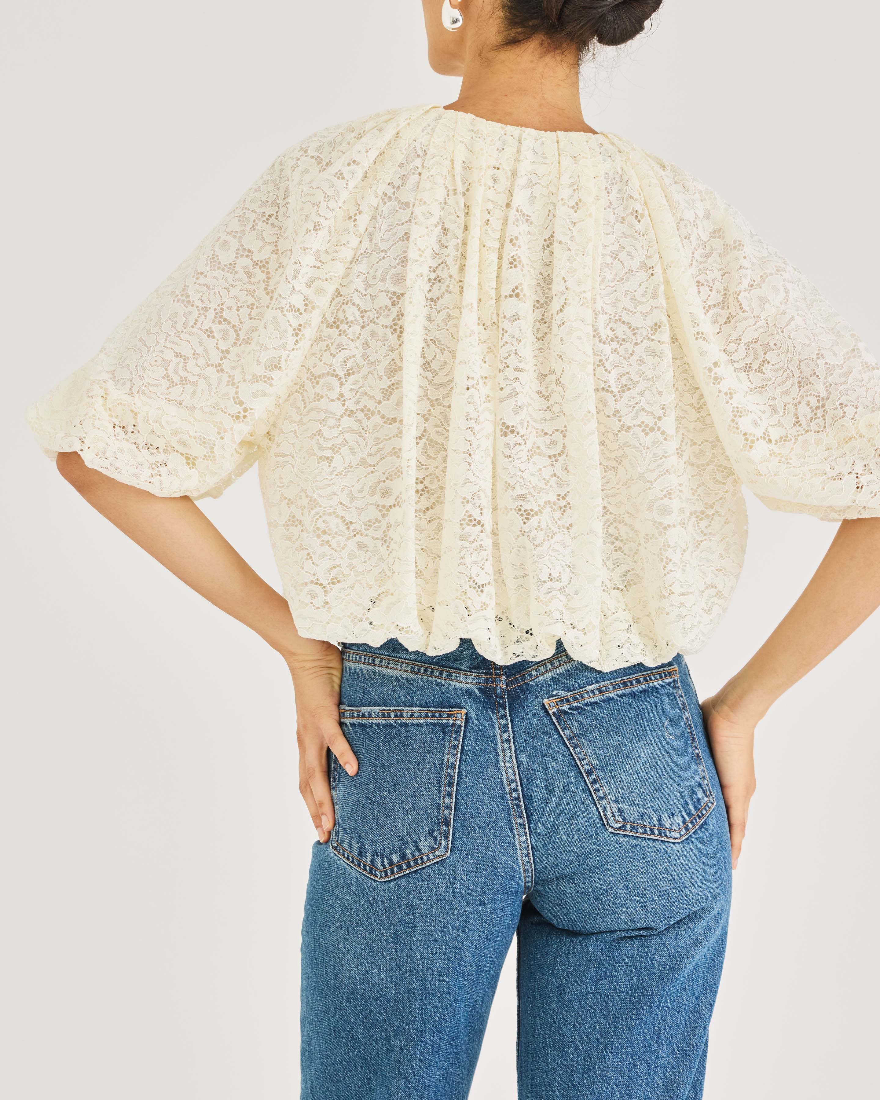 Cream Lace Bubble Blouse Idun Lace Top in Cream by Rebecca Taylor