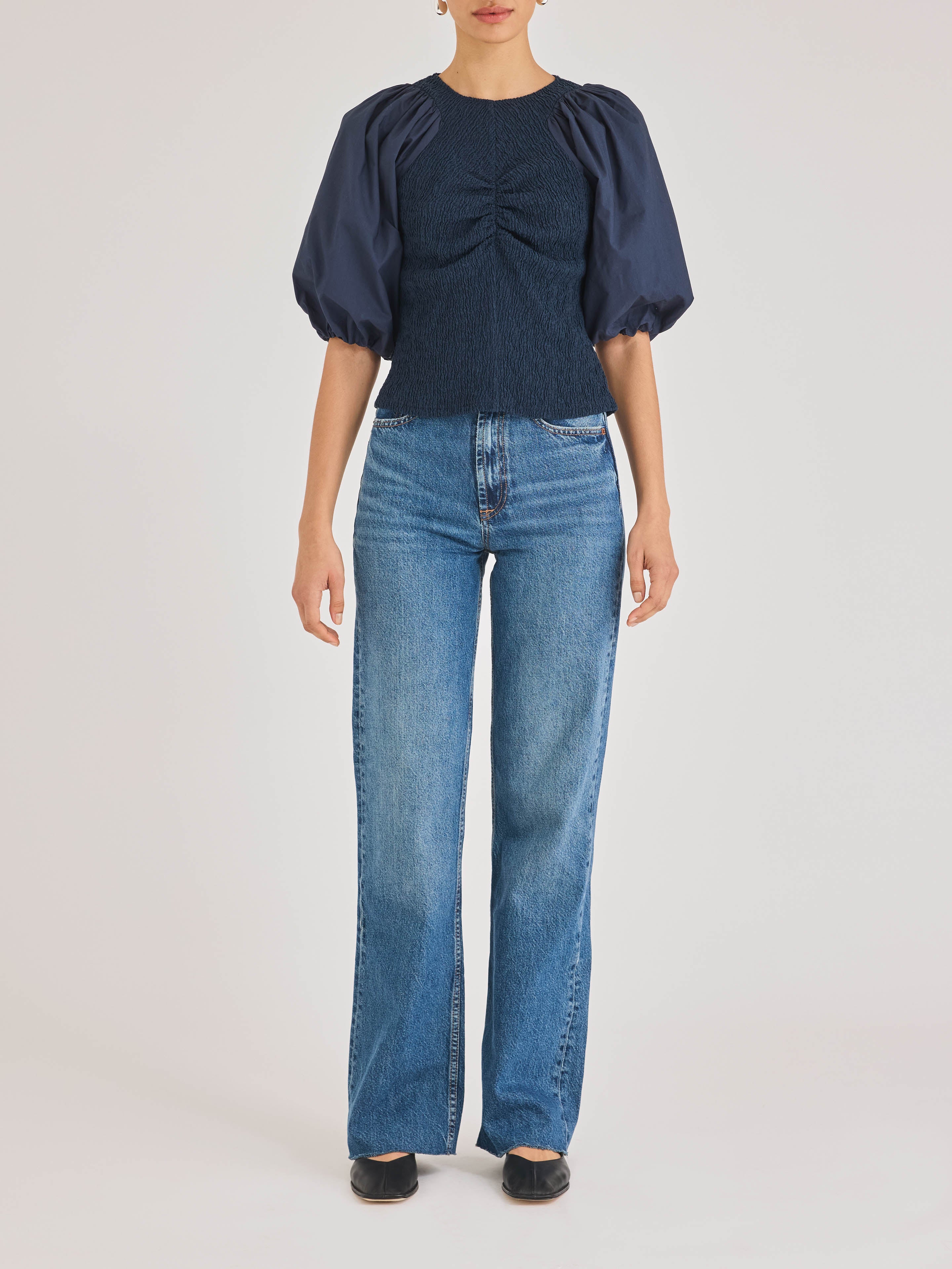Navy Puff Short-Sleeve Top Taryn Top in Navy by Rebecca Taylor