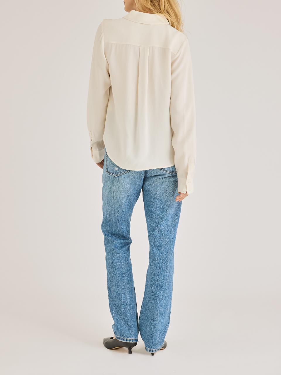 Ivory Button-Up Shirt with Floral Details Mia Top in Ivory by Rebecca Taylor