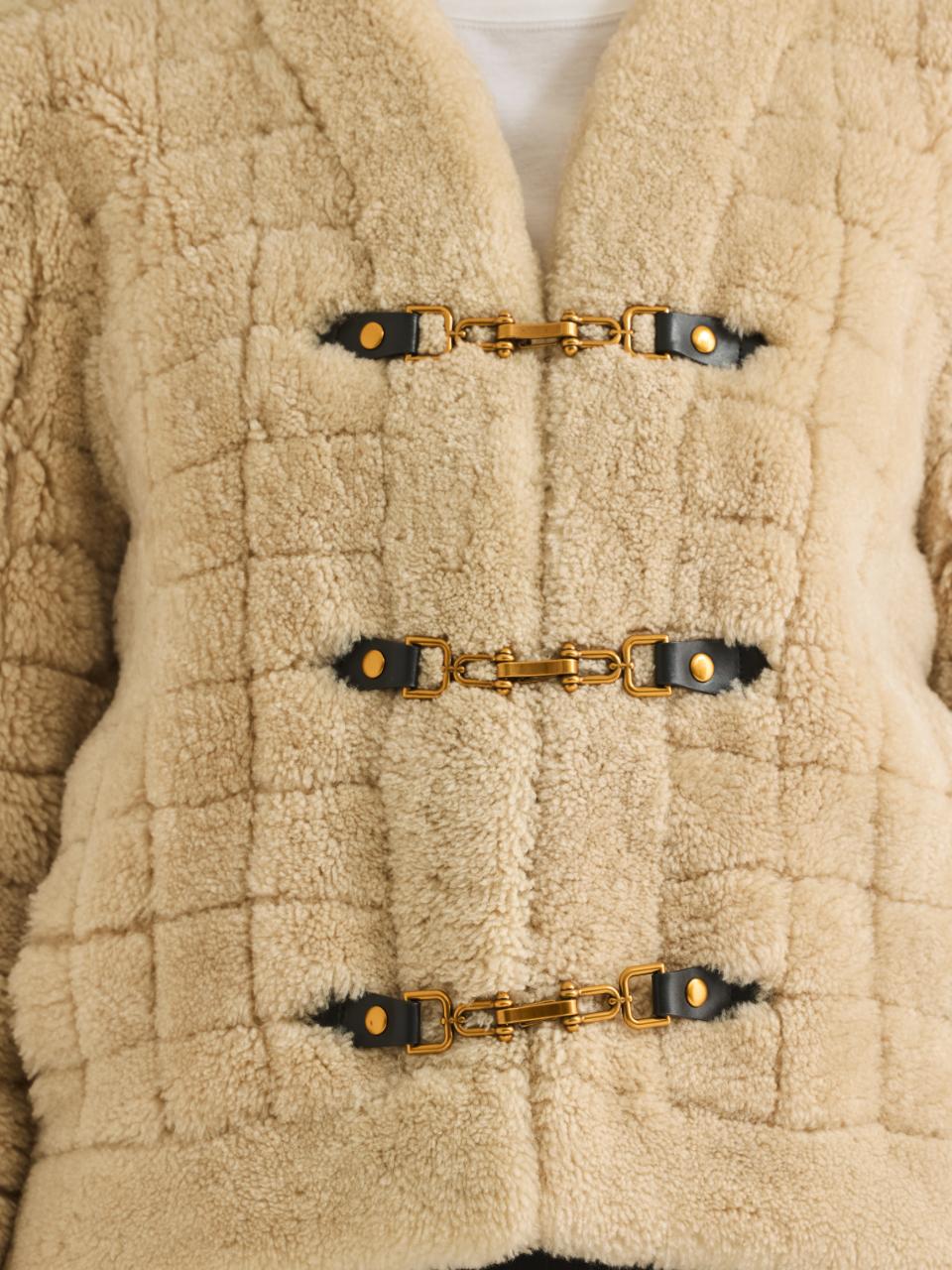 Quilted Stitch Shearling Jacket in Cream by Rebecca Taylor