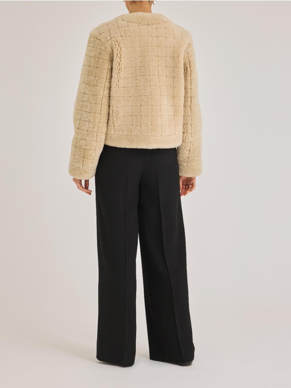 Quilted Stitch Shearling Jacket in Cream by Rebecca Taylor