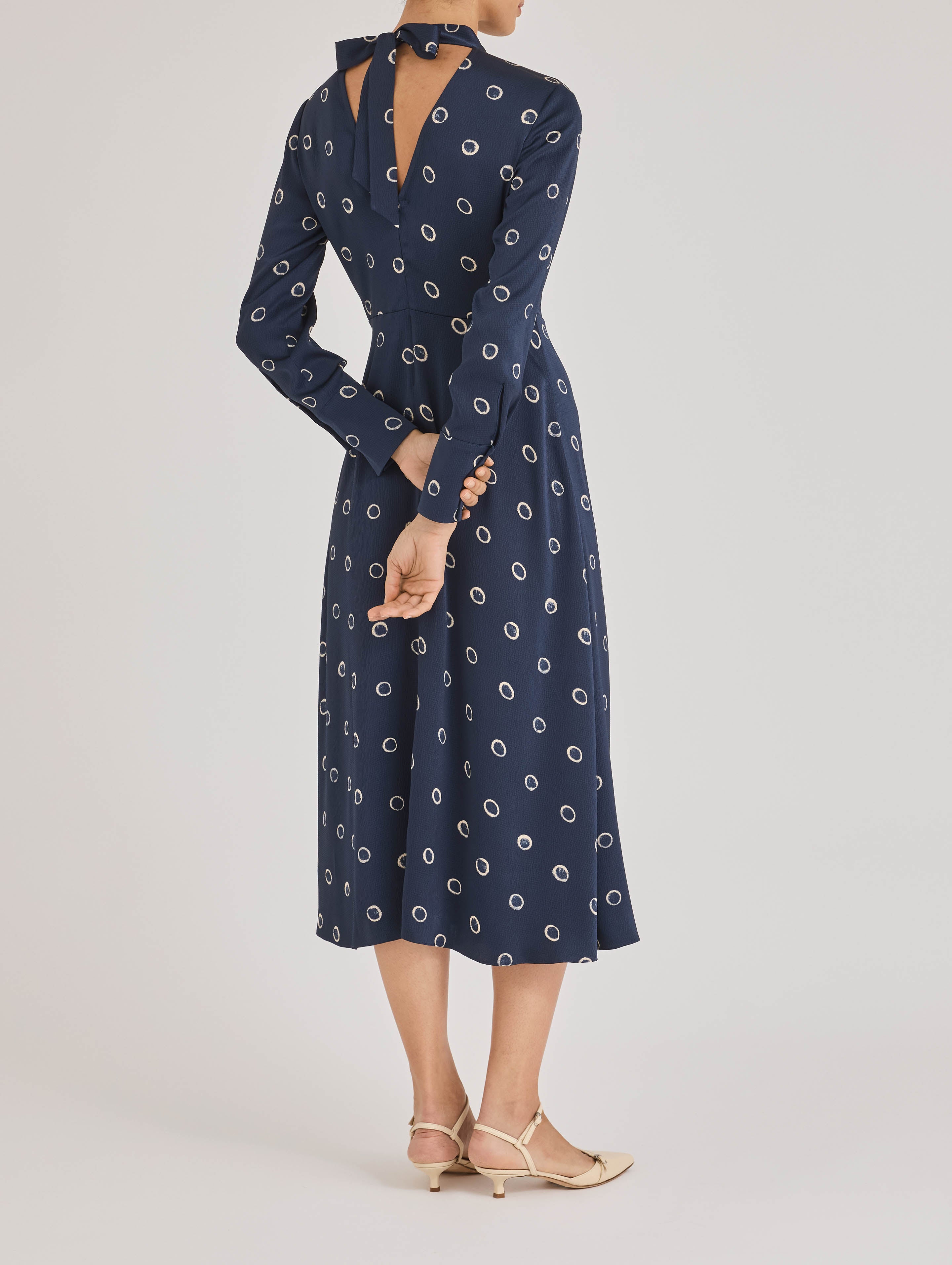 Navy Long-Sleeve Midi Dress Hazy Dot Dress in Navy Combo by Rebecca Taylor