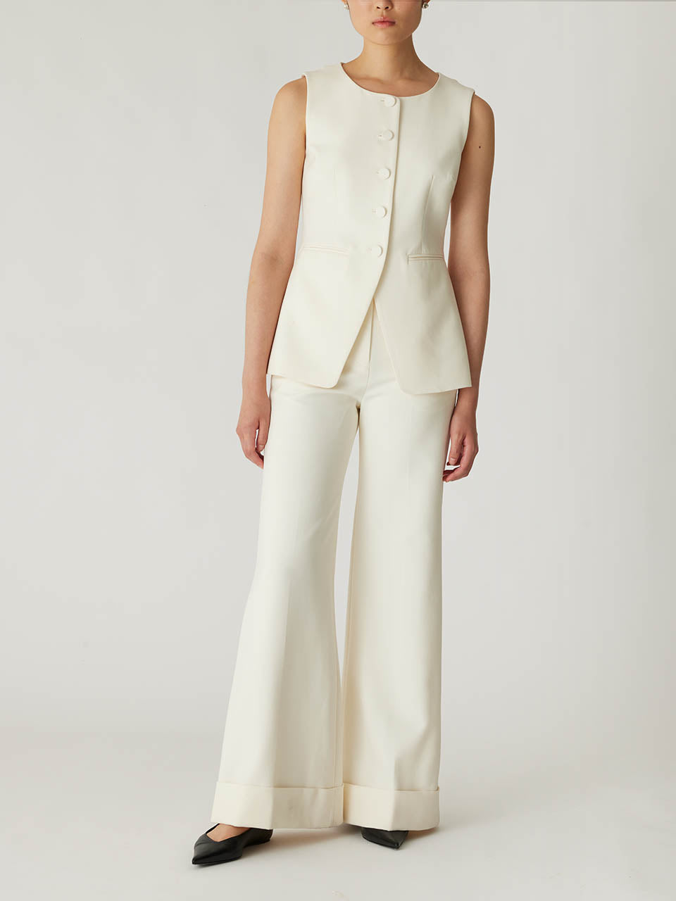Cream Tailored Buttoned Vest Refined Suiting Button Front Vest in Cream by Rebecca Taylor