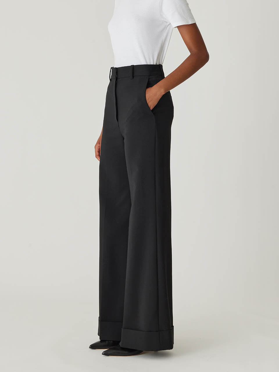 Black High-Waist Dress Pants Refined Suiting Wide Leg Trouser in Black by Rebecca Taylor