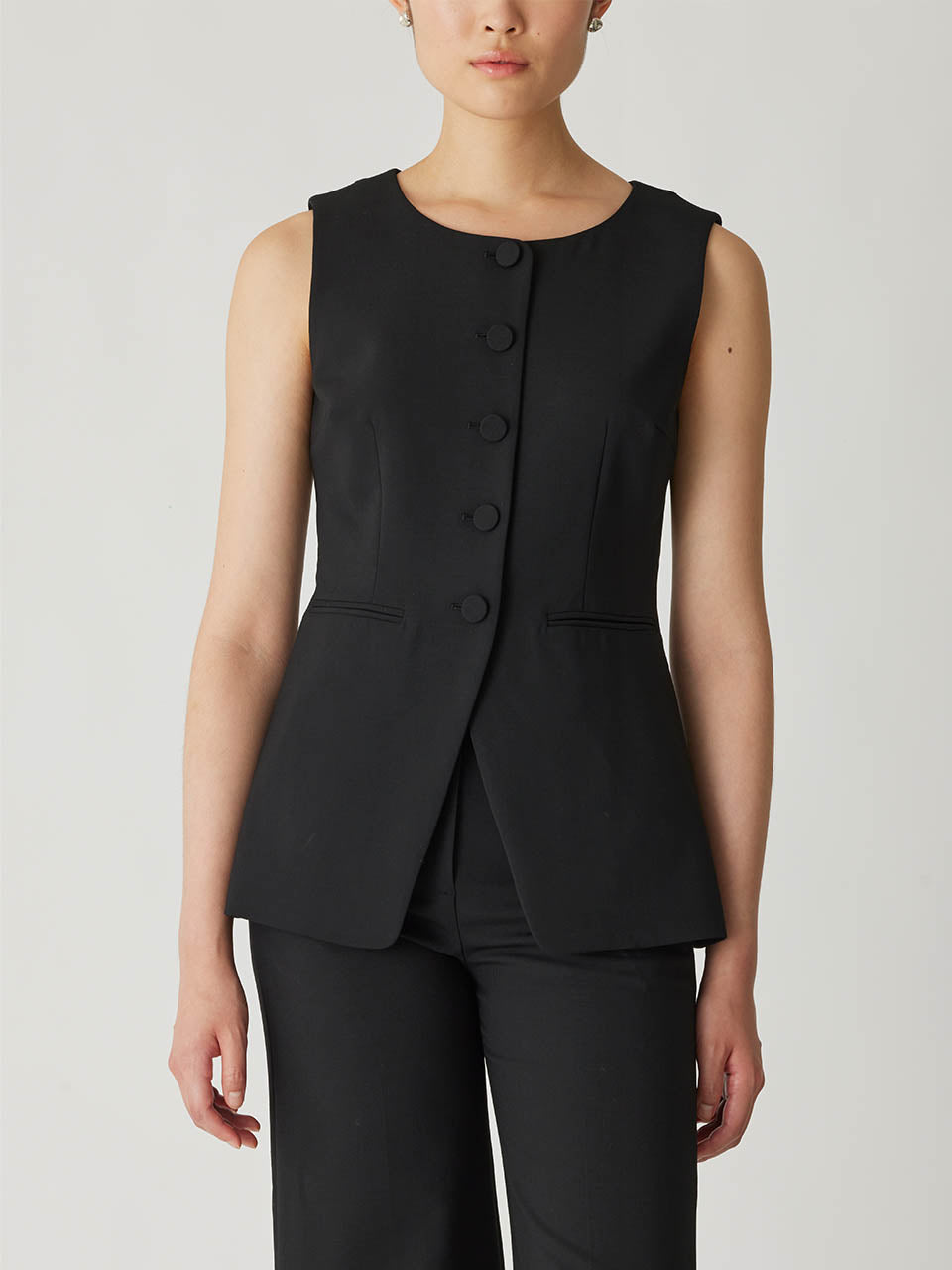 Black Tailored Buttoned Vest Refined Suiting Button Front Vest in Black by Rebecca Taylor