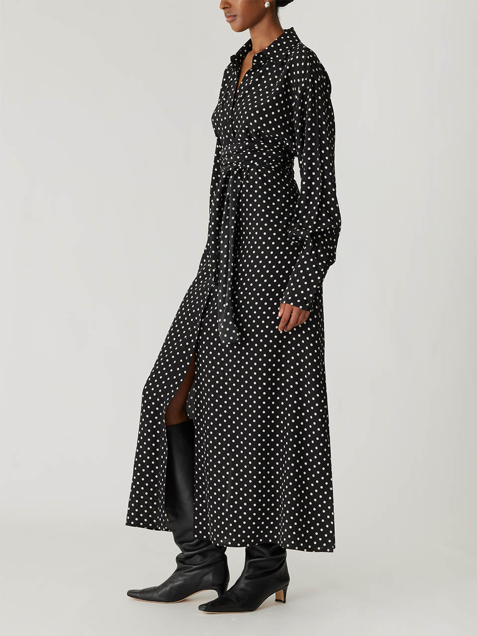 Polka Dot Black Long-Sleeve Dress Polka Dot Silky Wrap Dress in Black Dot Combo by Rebecca Taylor