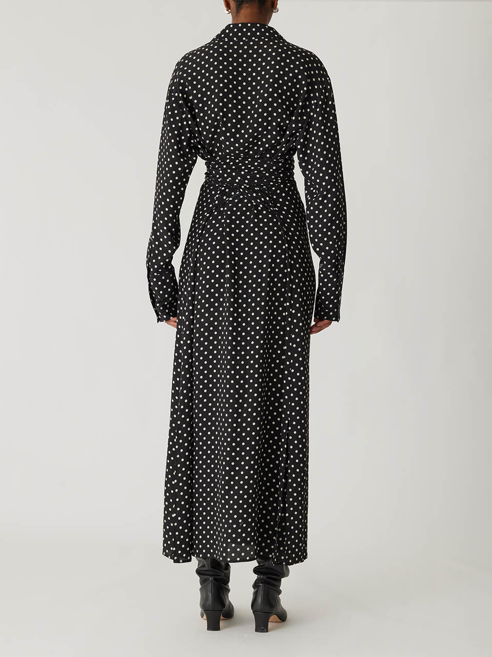Polka Dot Black Long-Sleeve Dress Polka Dot Silky Wrap Dress in Black Dot Combo by Rebecca Taylor