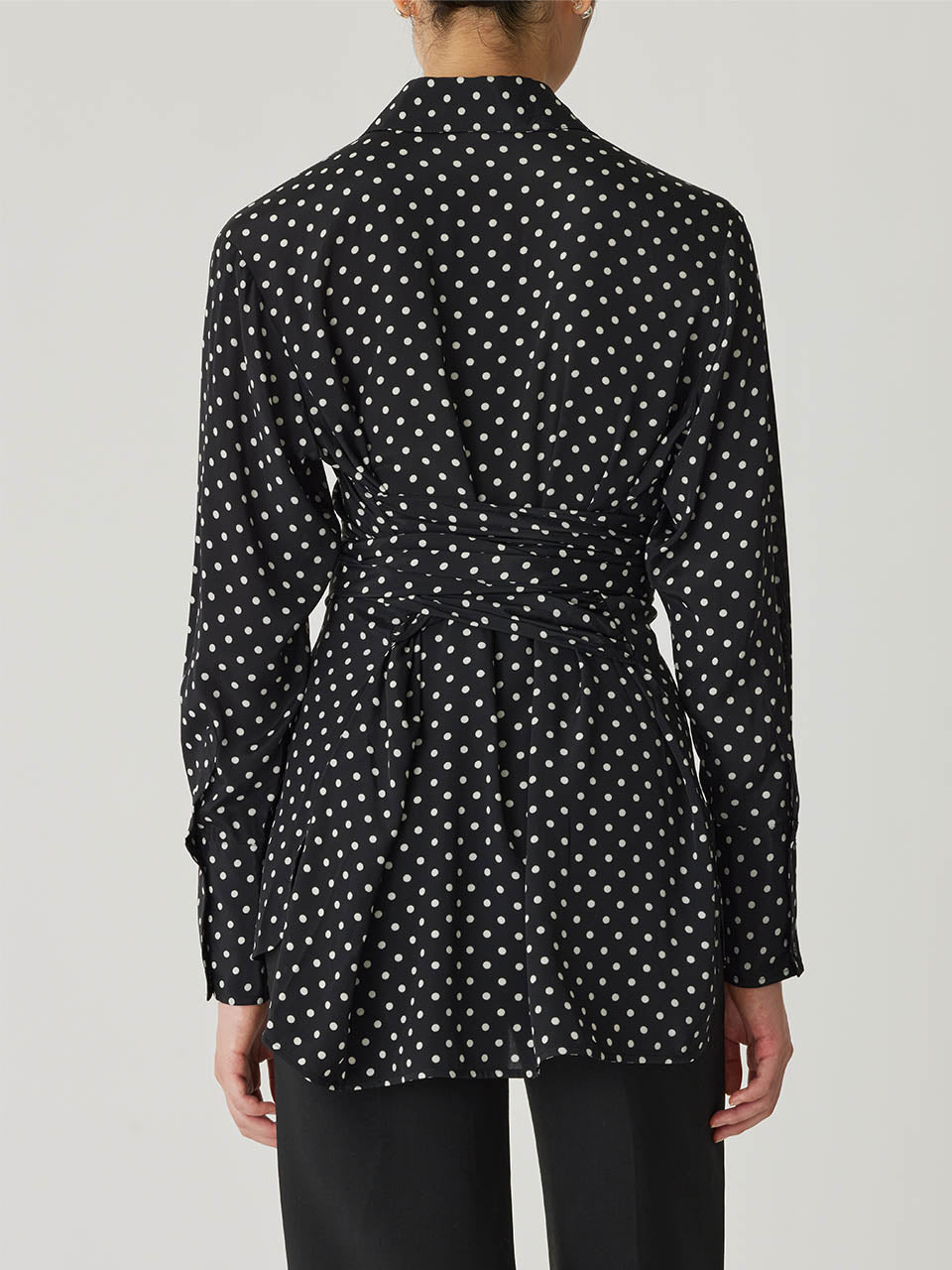 Black Long-Sleeve Silky Shirt Polka Dot Silky Wrap Shirt in Black Dot Combo by Rebecca Taylor