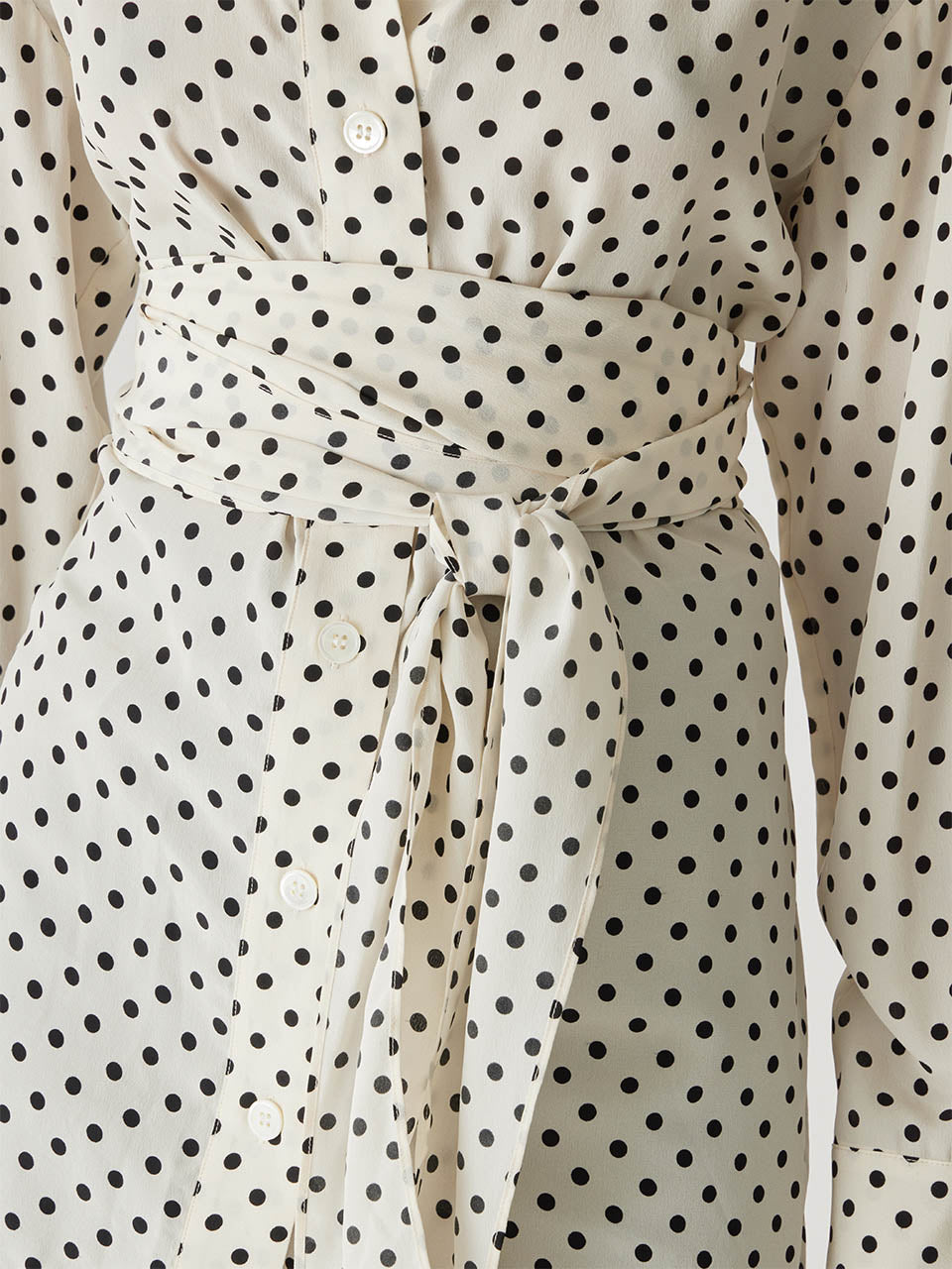 White Long-Sleeve Silky Shirt Polka Dot Silky Wrap Shirt in Snow Combo by Rebecca Taylor
