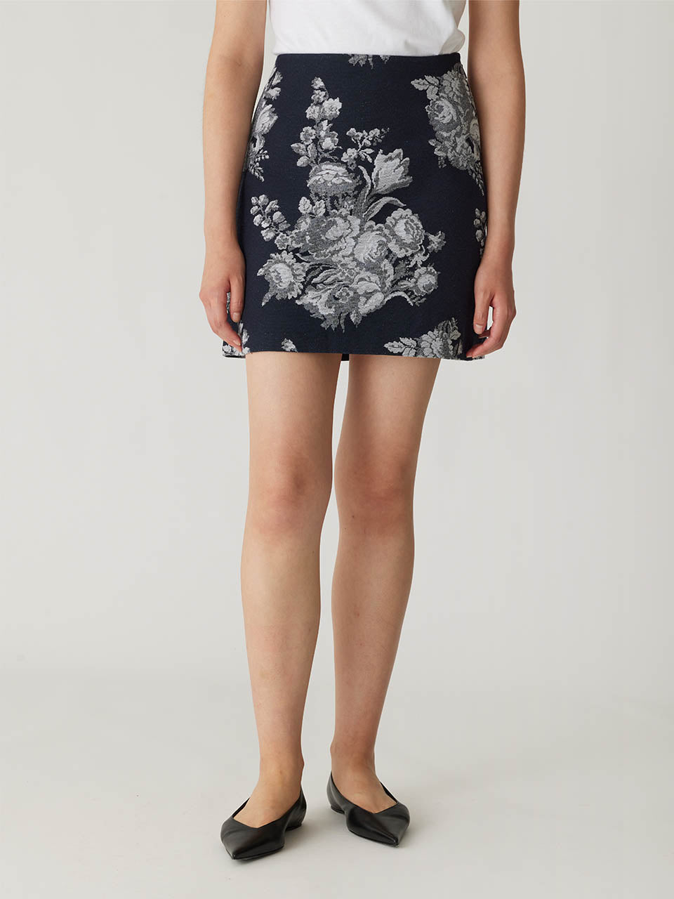 Navy Floral High-Waist Skirt Venice Toile Jacquard Mini Skirt in Indigo Combo by Rebecca Taylor