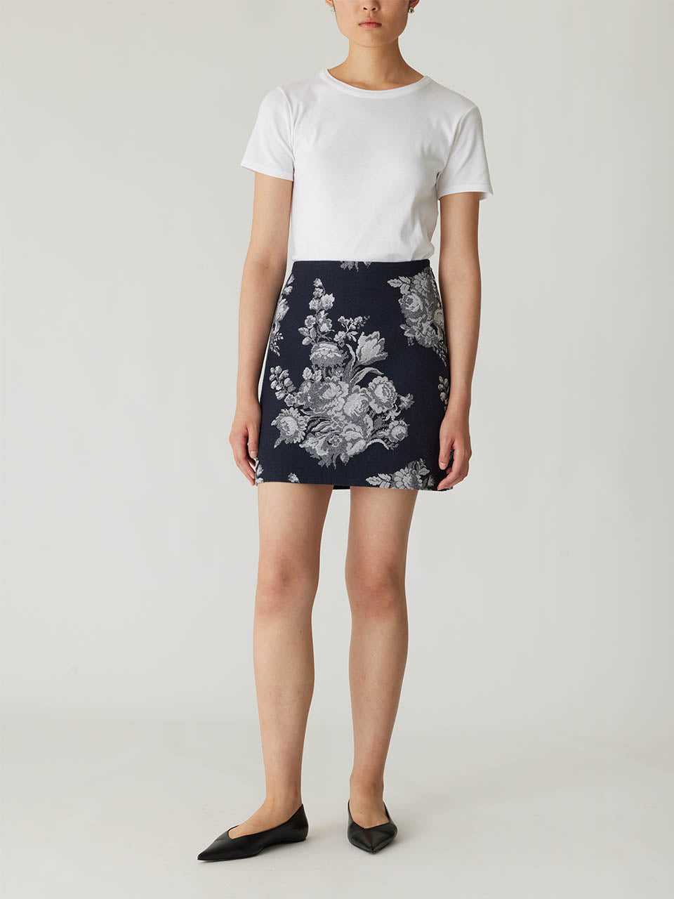 Navy Floral High-Waist Skirt Venice Toile Jacquard Mini Skirt in Indigo Combo by Rebecca Taylor