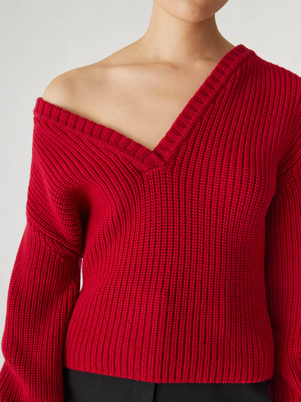 Red Merino Wool Sweater Novelty Wool Victorian Slv V Neck in Red Lip by Rebecca Taylor