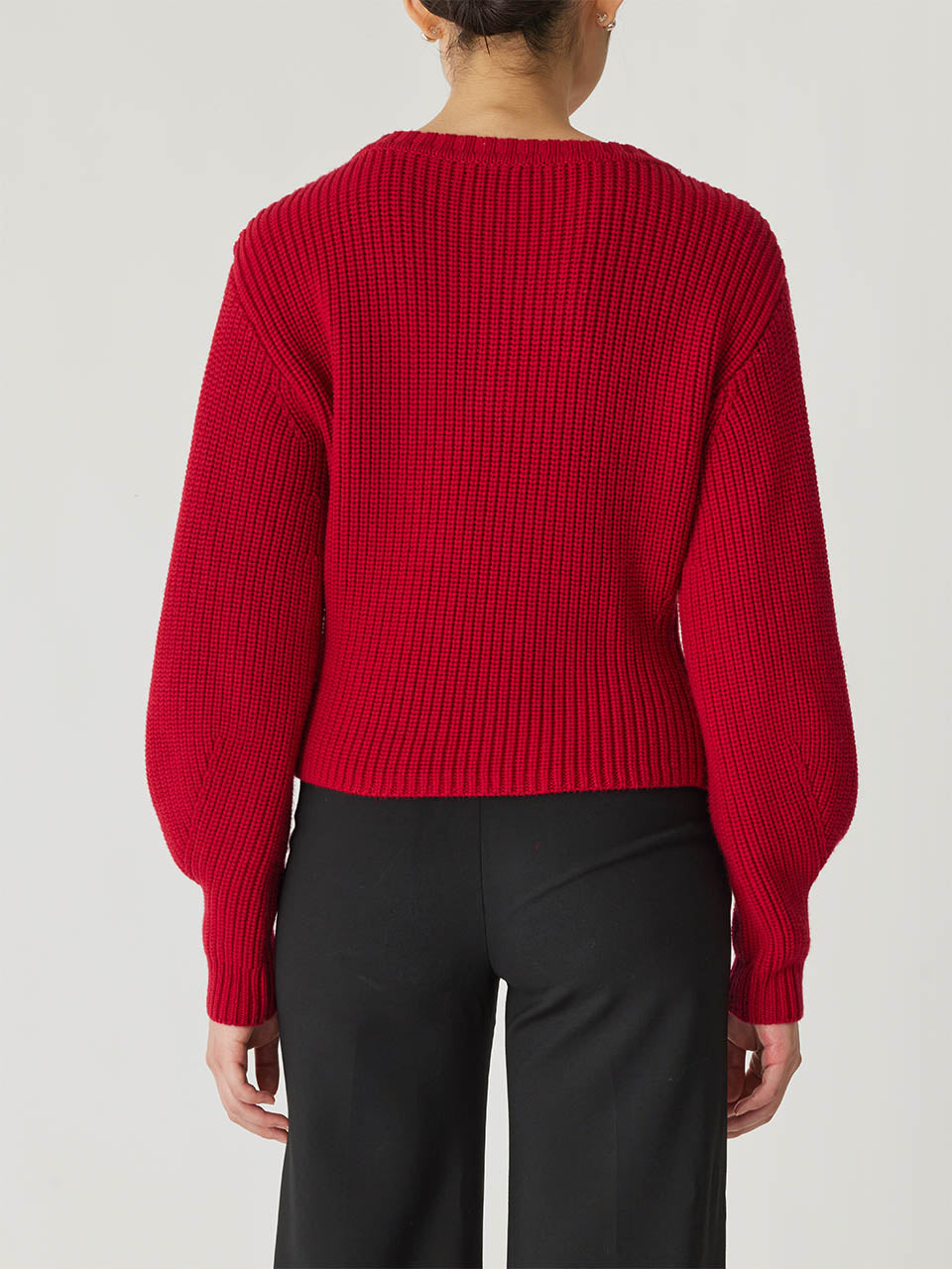 Red Merino Wool Sweater Novelty Wool Victorian Slv V Neck in Red Lip by Rebecca Taylor