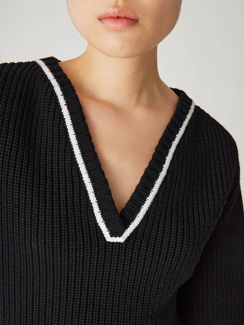 Black Merino Wool Sweater Novelty Wool Victorian Slv V Neck in Black by Rebecca Taylor