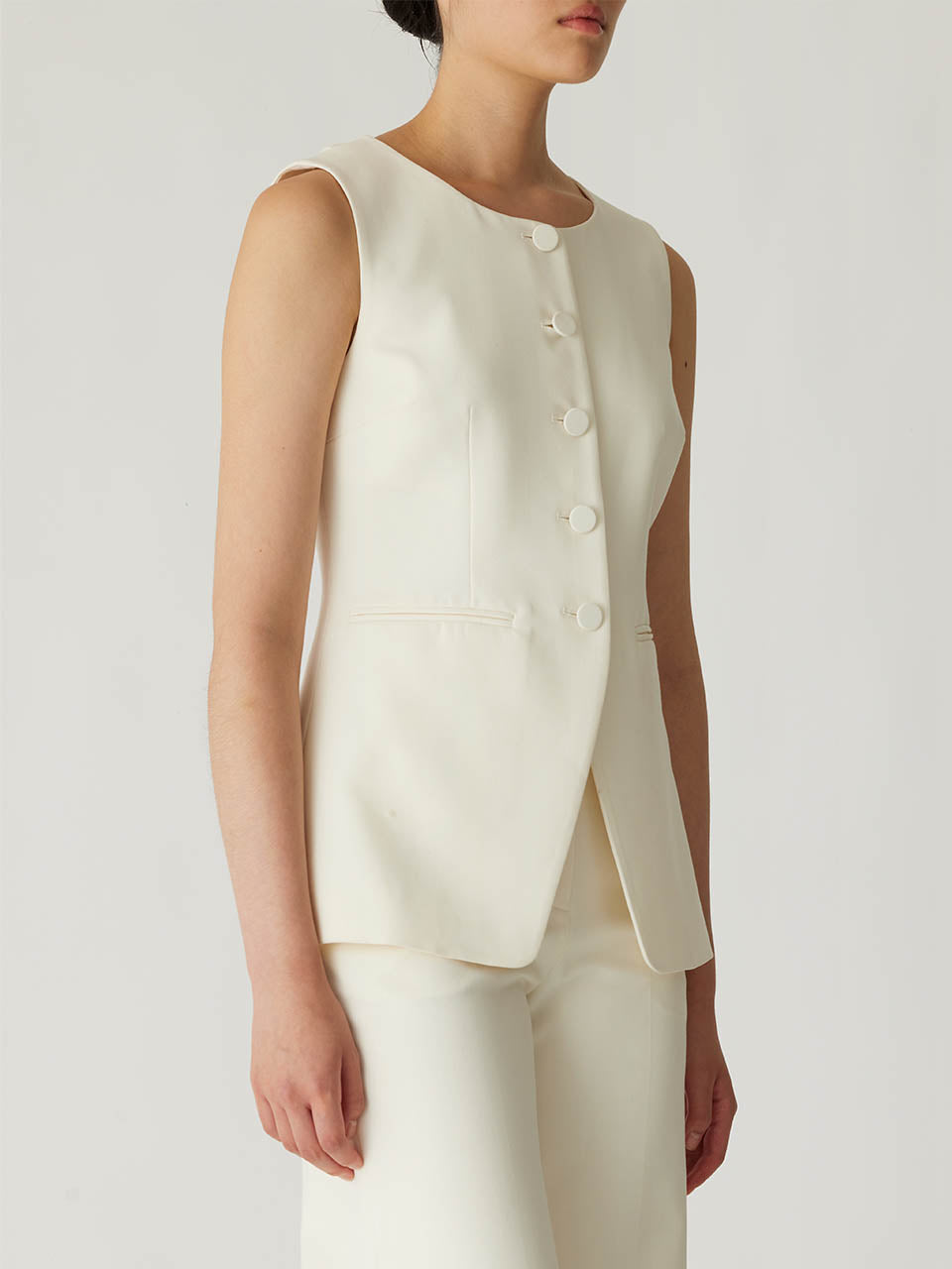 Cream Tailored Buttoned Vest Refined Suiting Button Front Vest in Cream by Rebecca Taylor