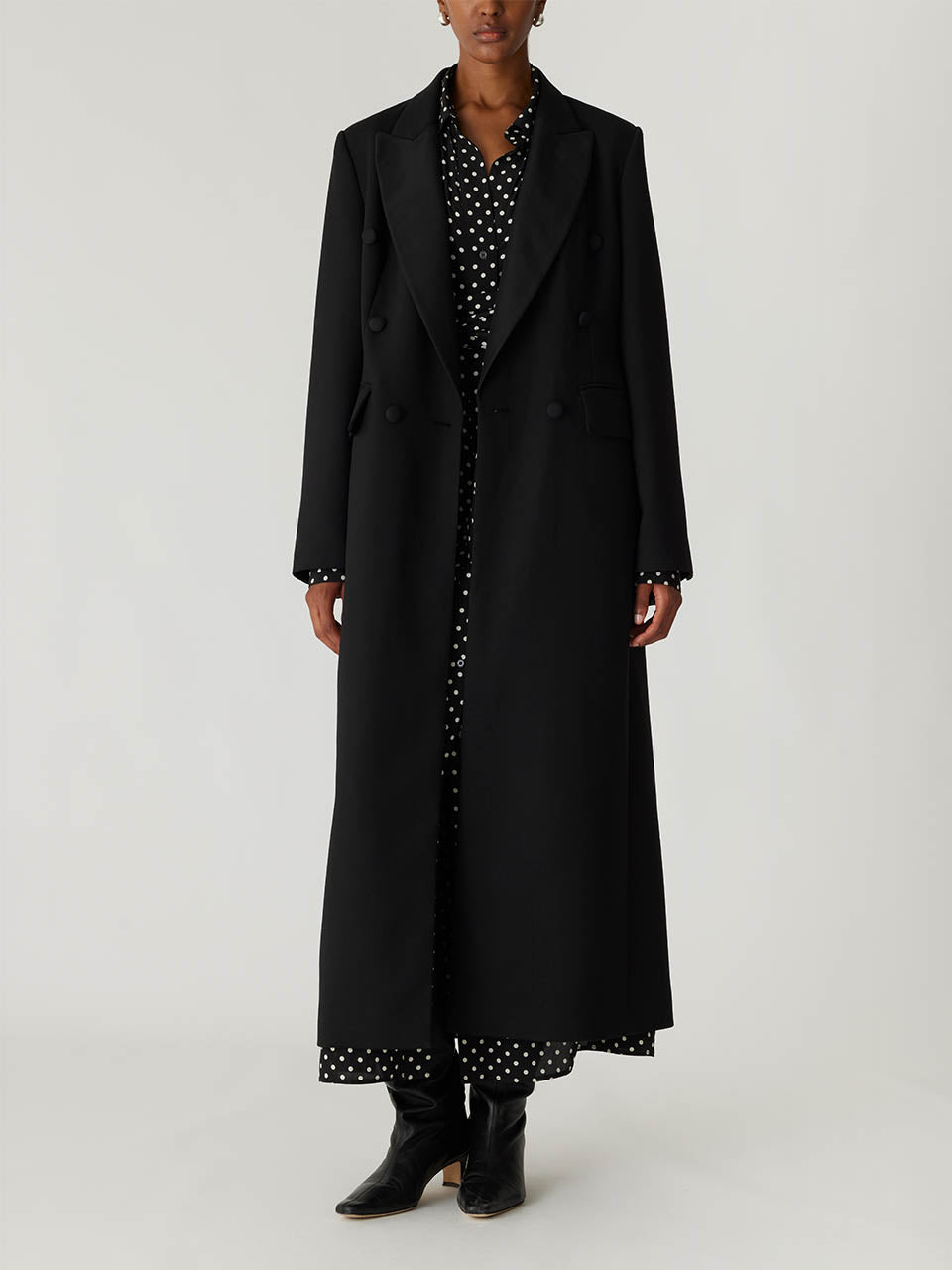 Black Double-Breasted Longline Coat Refined Suiting Crombie Coat in Black by Rebecca Taylor