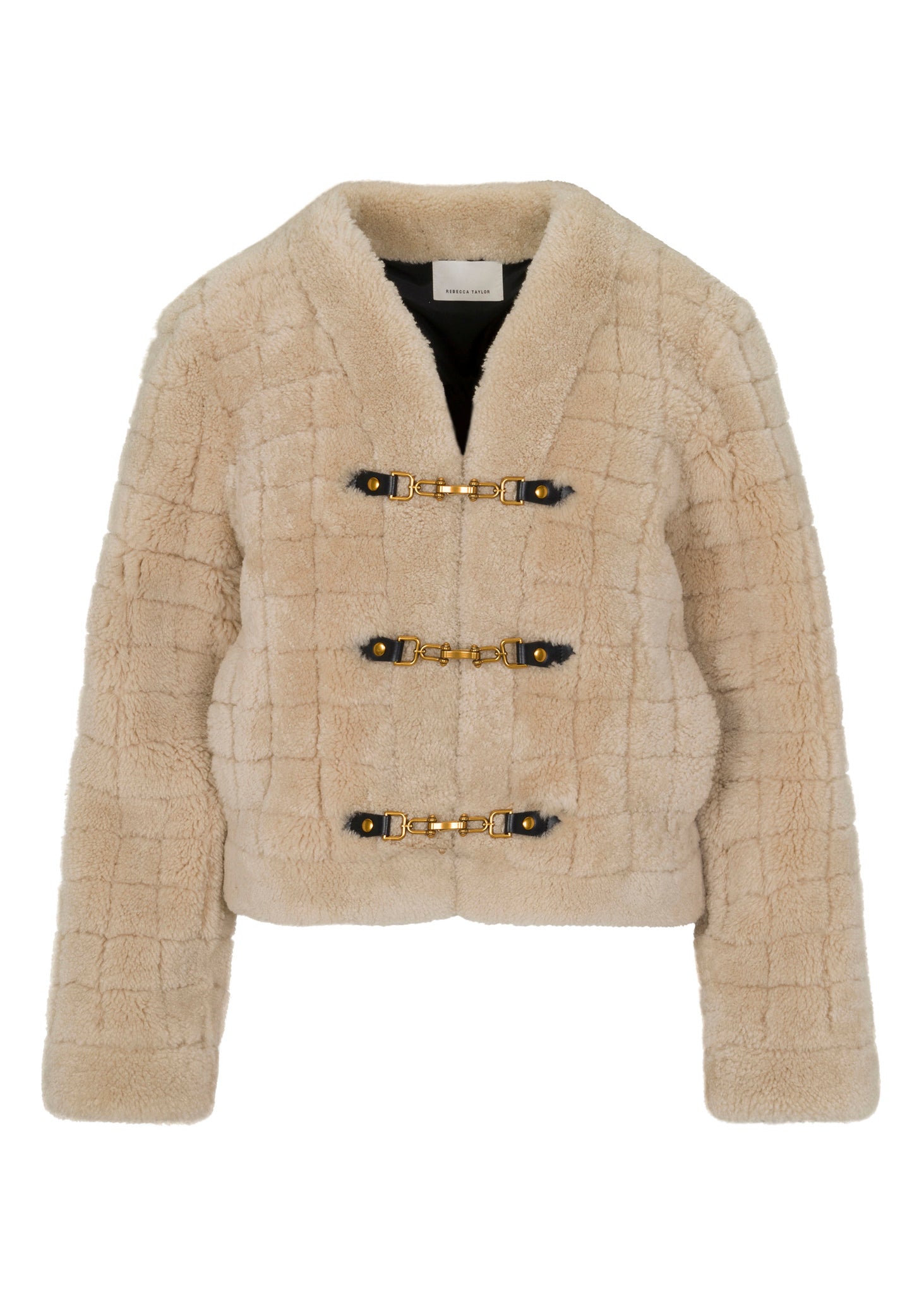 Quilted Stitch Shearling Jacket in Cream by Rebecca Taylor