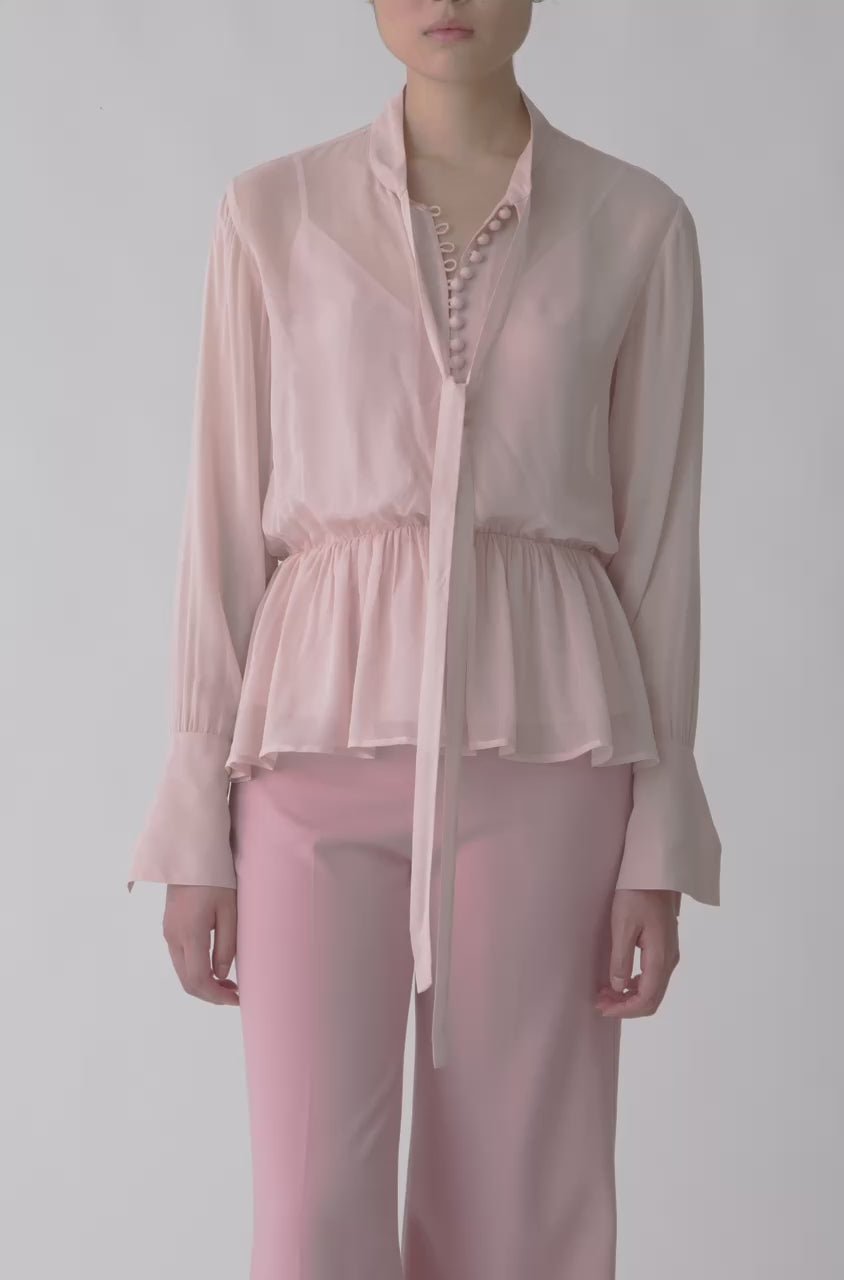 Covered Button Tie Front Blouse