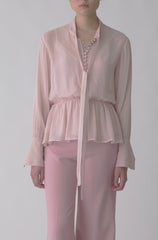 Covered Button Tie Front Blouse