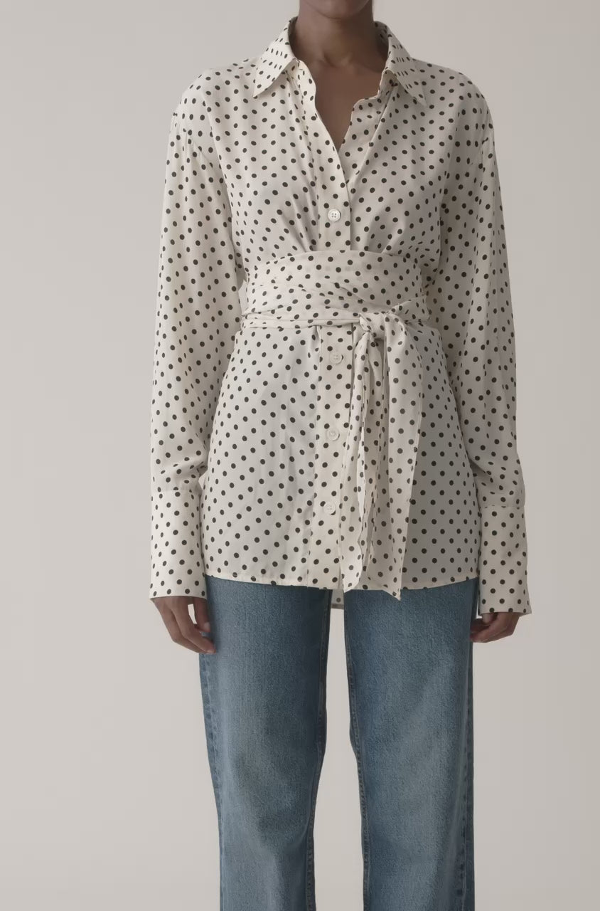 Polka Dot Silky Wrap Shirt