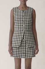 Philippa Check Button Front Vest