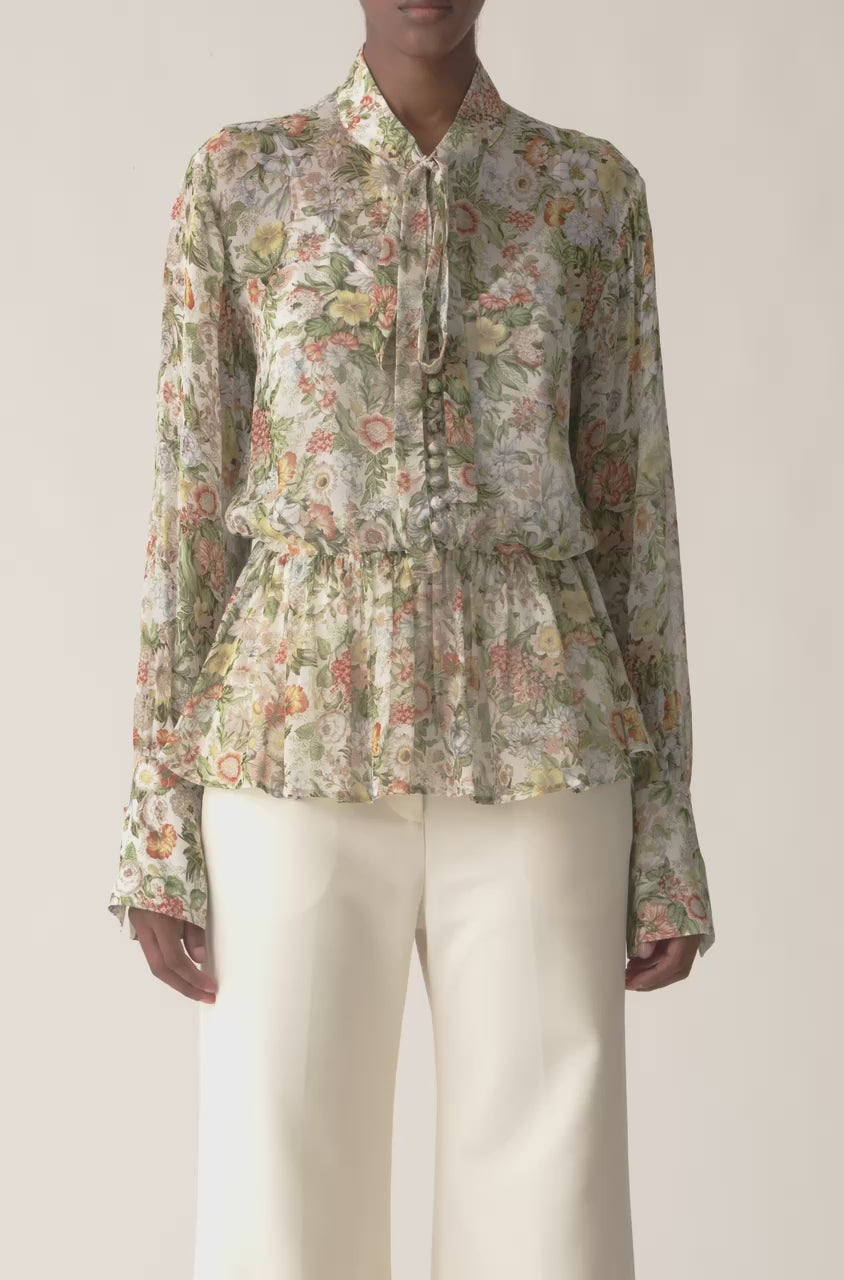 All Over Floral On Viscose Chiffon Tie Front Blouse