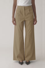 Refined Sateen Wide Leg Cotton Trouser