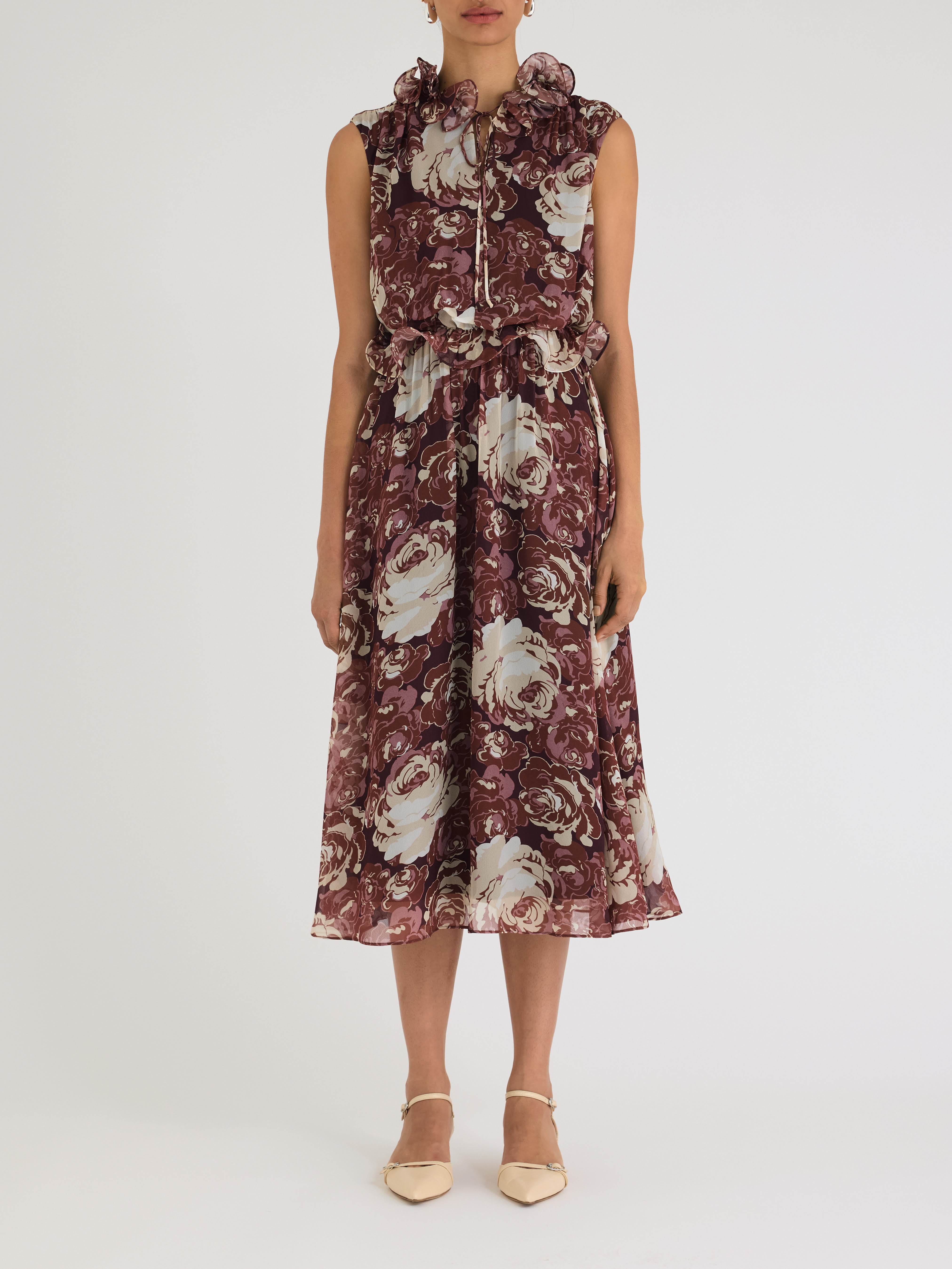 Floral Print Viscose Midi dress - Raisin Combo Sarita Dress