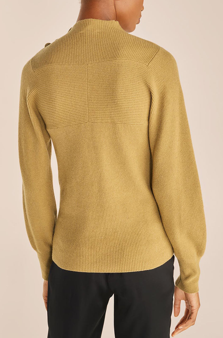 Green Loose Long-Sleeve Sweater Rib Mock Neck in Olive by Rebecca Taylor
